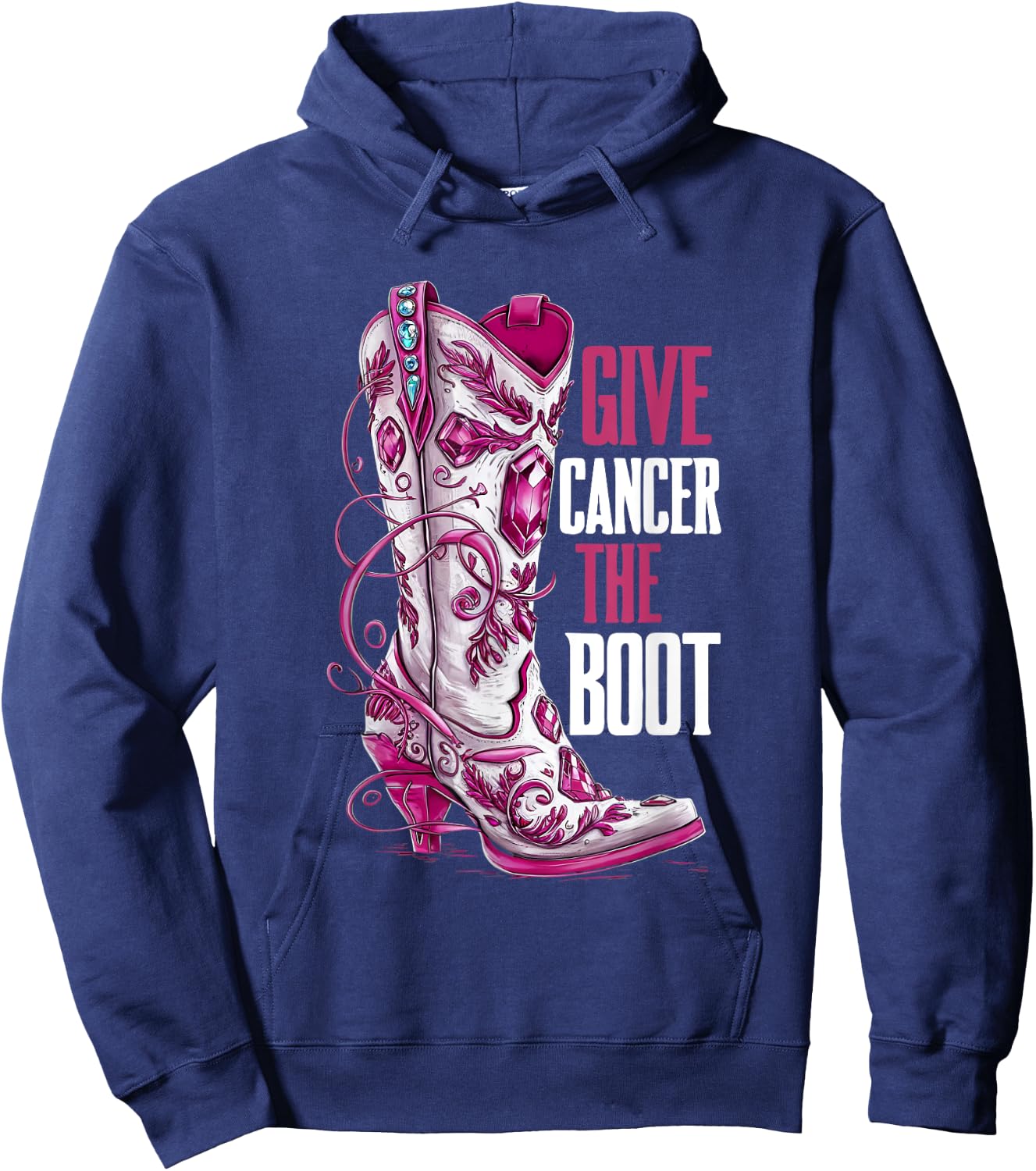 Pink Ribbon Breast Cancer Awareness Give Cancer the Boot Hoodie - Hoodie | Navy