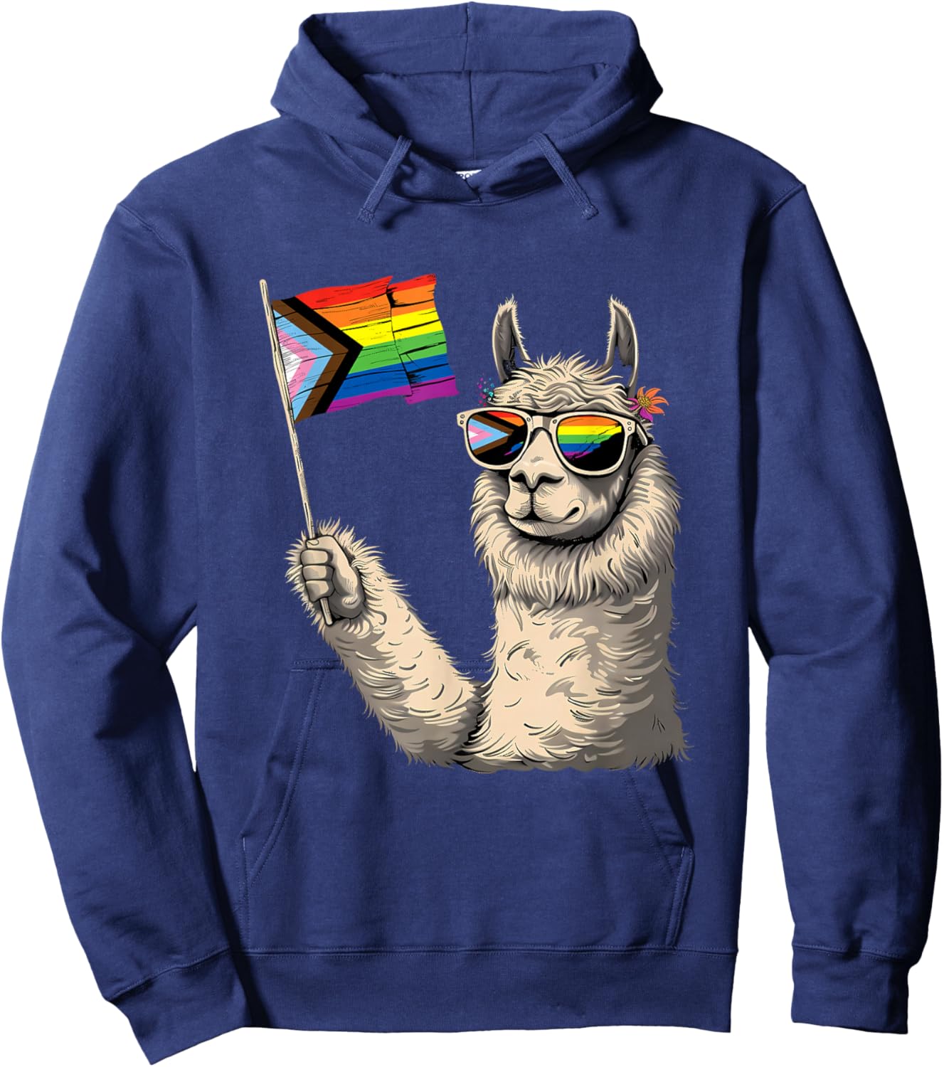 Progress Pride Flag LGBTQ+ Llama Progressive Pride Flag Hoodie - Hoodie | Navy