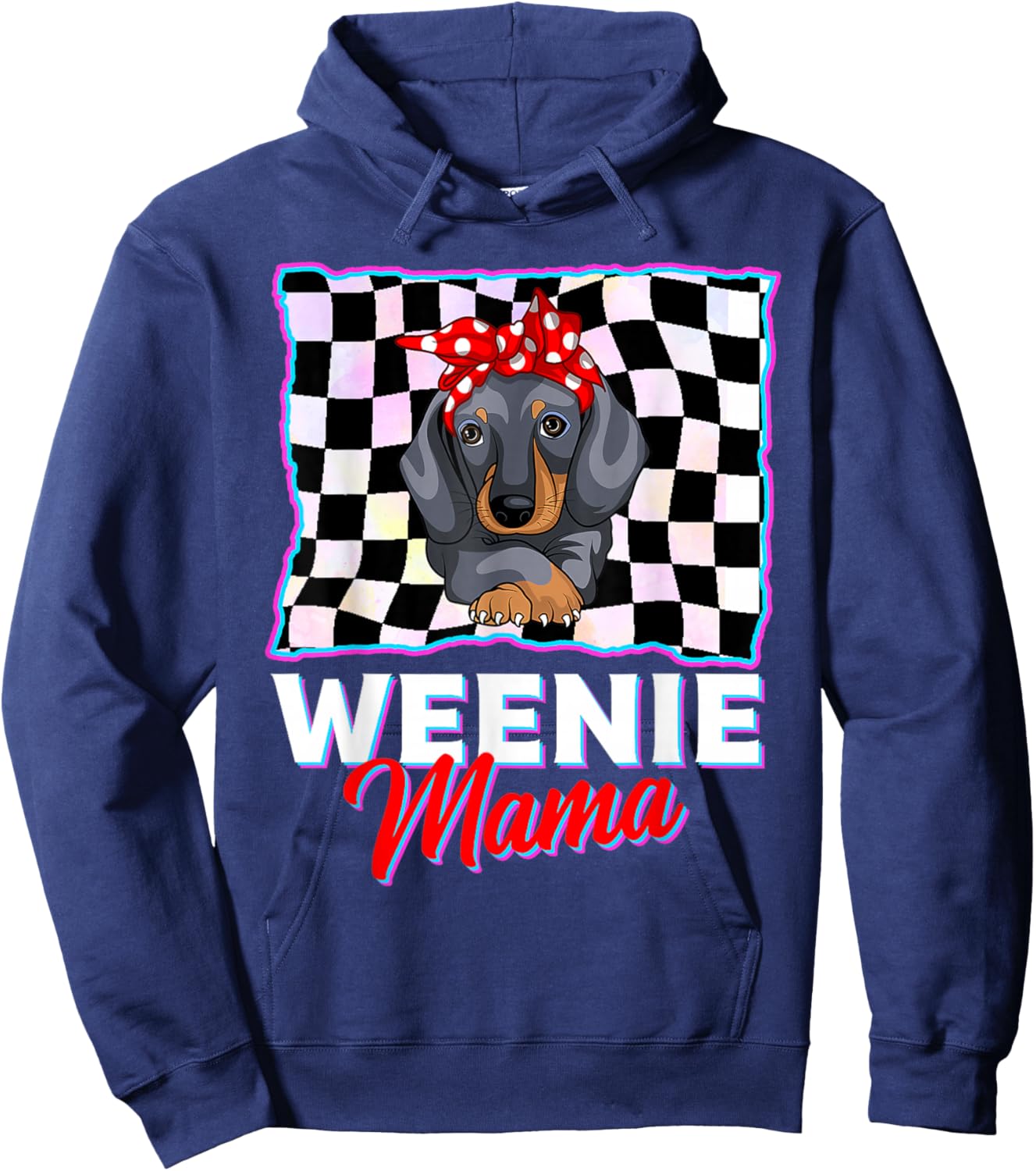 Weenie Mama Funny Dachshund Lover Weiner Dog Gift Checkered Hoodie - Hoodie | Navy