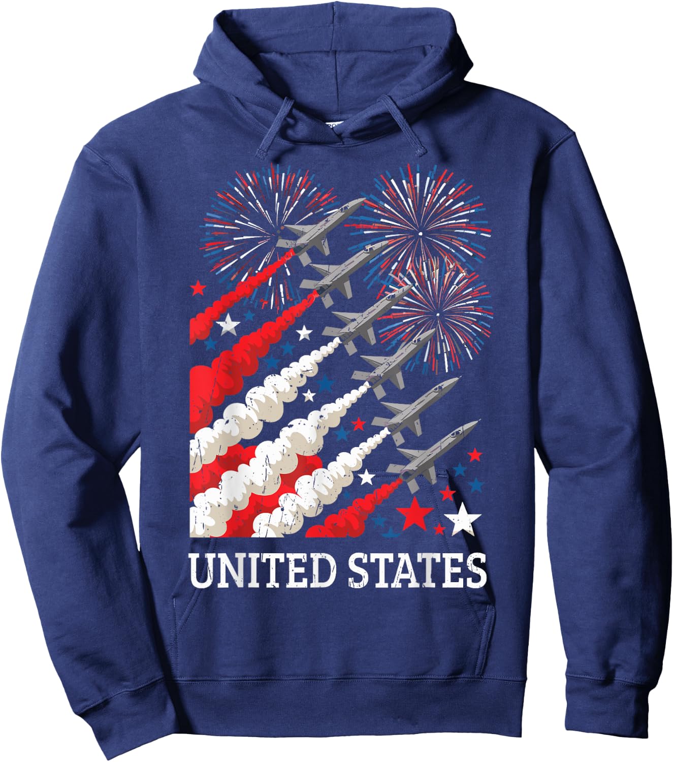 Fighter Jet Airplane American Flag 4th of July Patriotic Hoodie - Hoodie | Navy