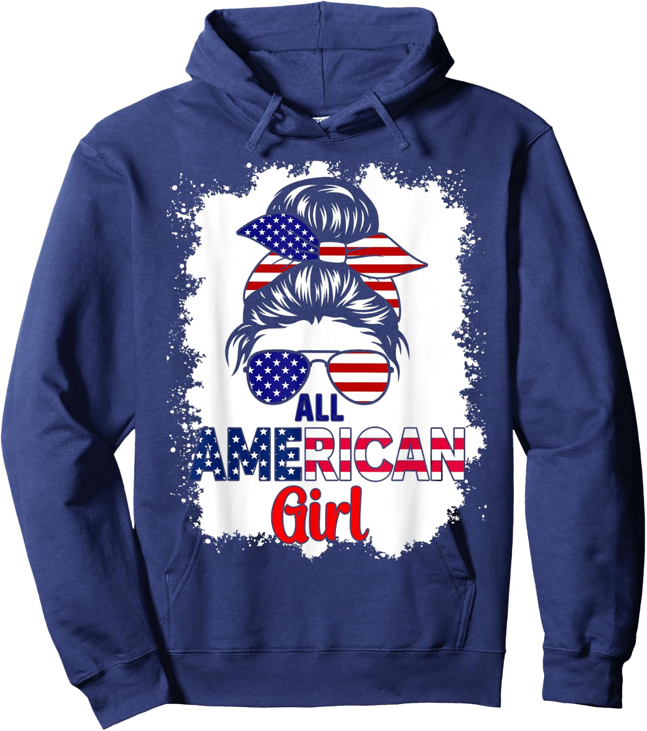 Messy Bun Patriotic All American Girl 4th Of July Hoodie - Hoodie | Navy