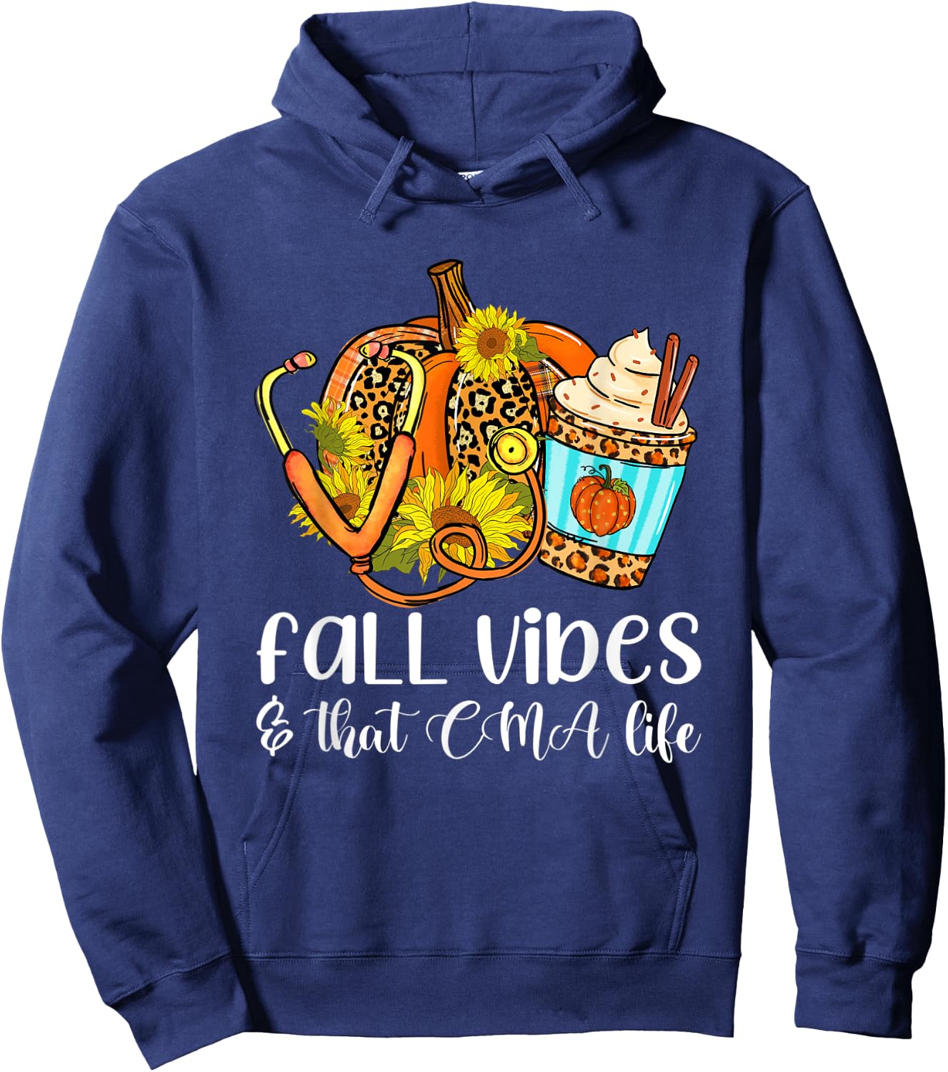 Fall Vibes & That CMA Life Leopard Pumpkin Season Hoodie - Hoodie | Navy
