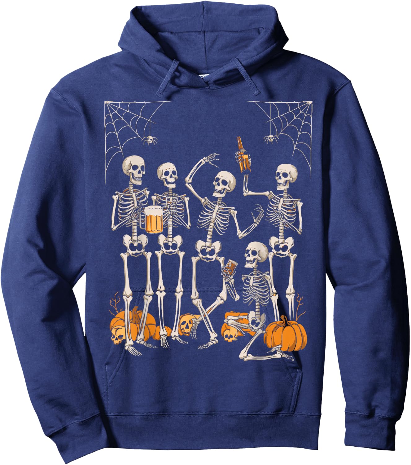 Scary Skeleton Party Halloween Costume 2024 Drinking Beer Hoodie - Hoodie | Navy