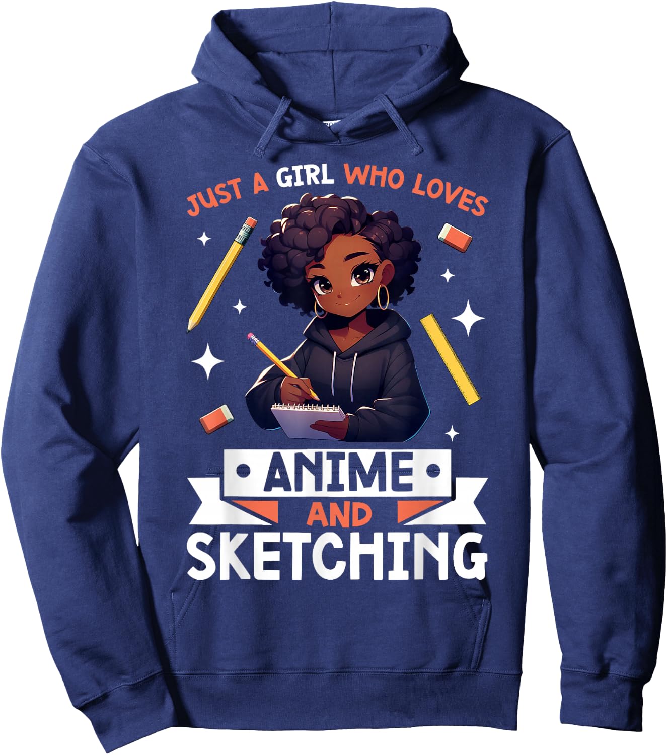 Just A Girl Who Loves Anime And Sketching Afro Anime Merch Hoodie - Hoodie | Navy