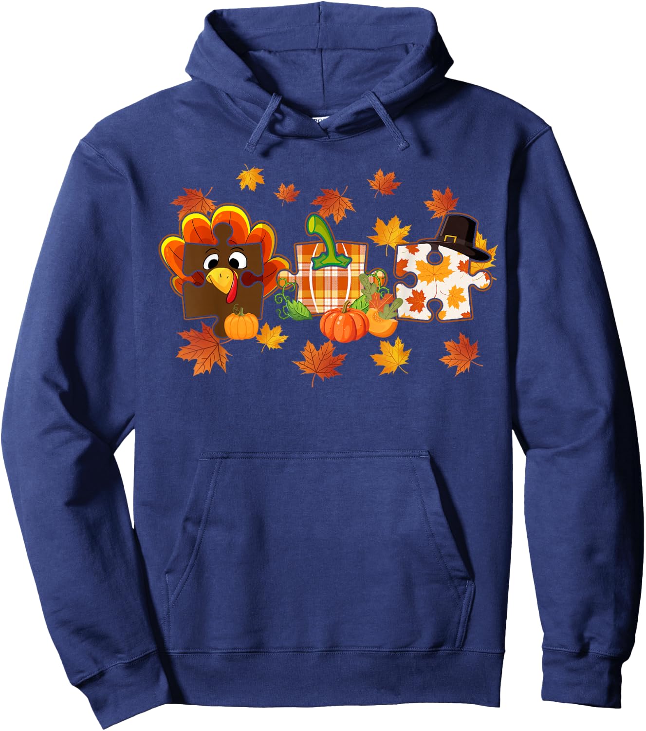 Cute Turkey Autism Awareness Puzzle Pumpkin for Thanksgiving Hoodie - Hoodie | Navy