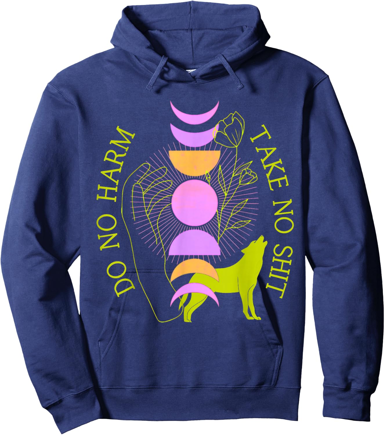Do No Harm Take No Shit Mystical Moon Phase Wolf Rose Witchy Hoodie - Hoodie | Navy
