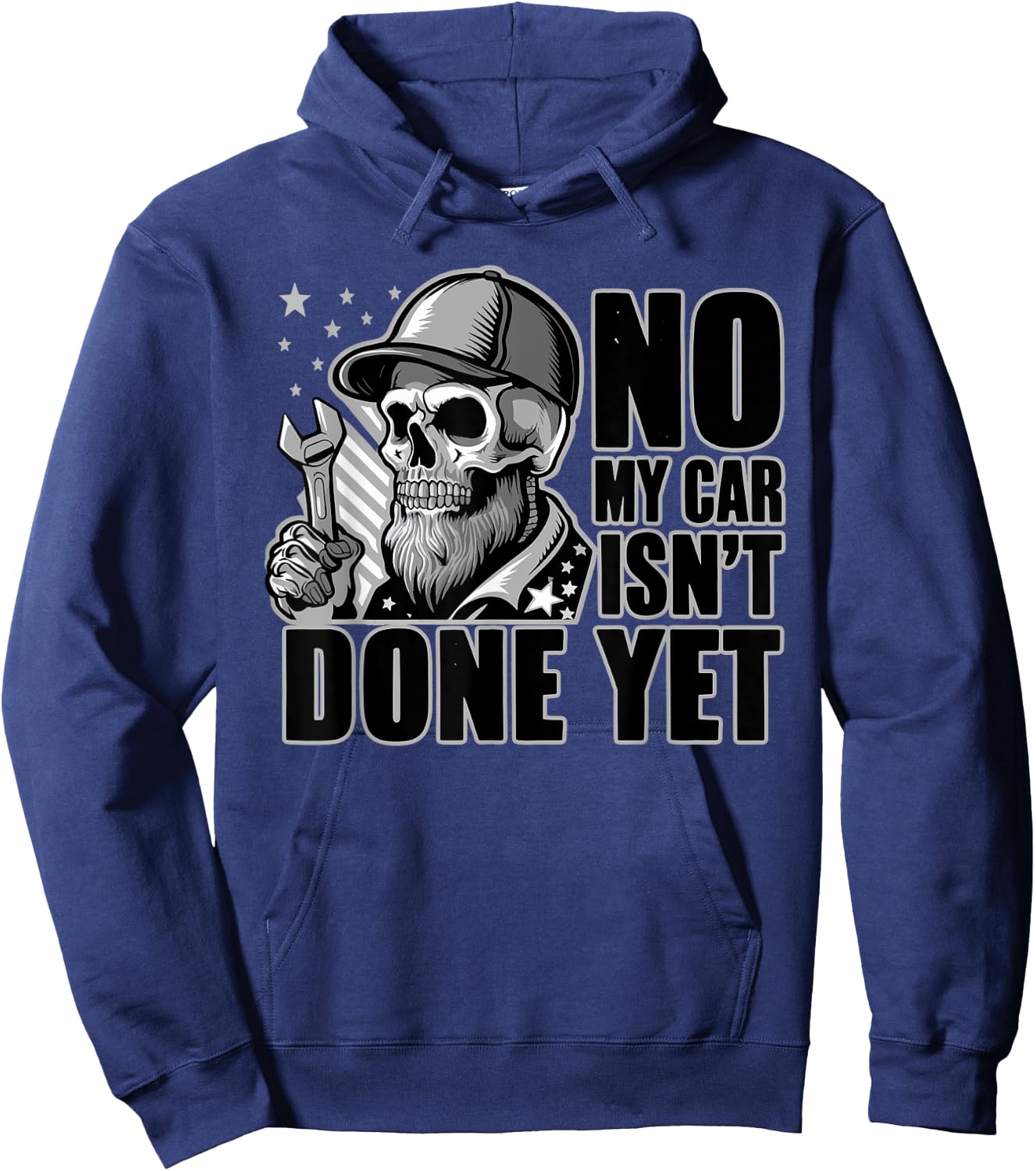 No My Car Isn't Done Yet Funny Skull Mechanic Quote Skeleton Hoodie - Hoodie | Navy