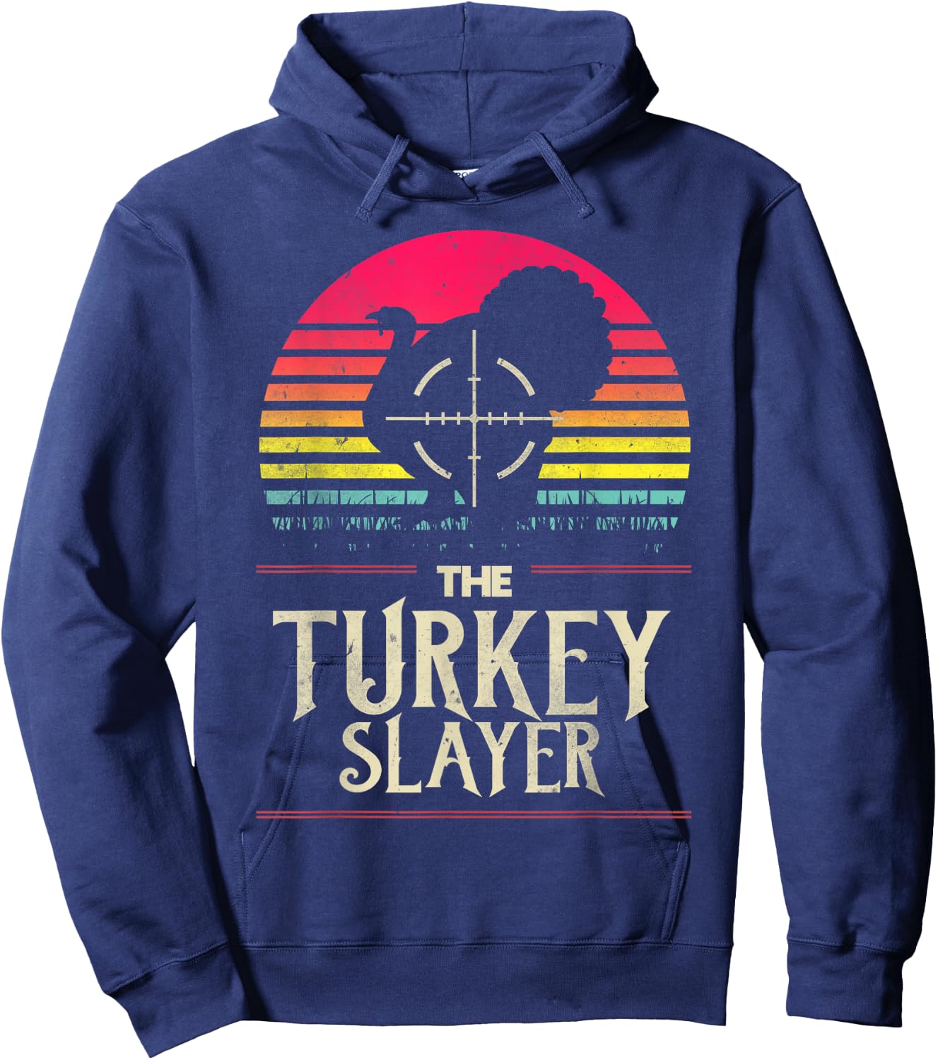 Retro Turkey Slayer Sunset Vintage Hunting Turkey Funny Gift Hoodie - Hoodie | Navy