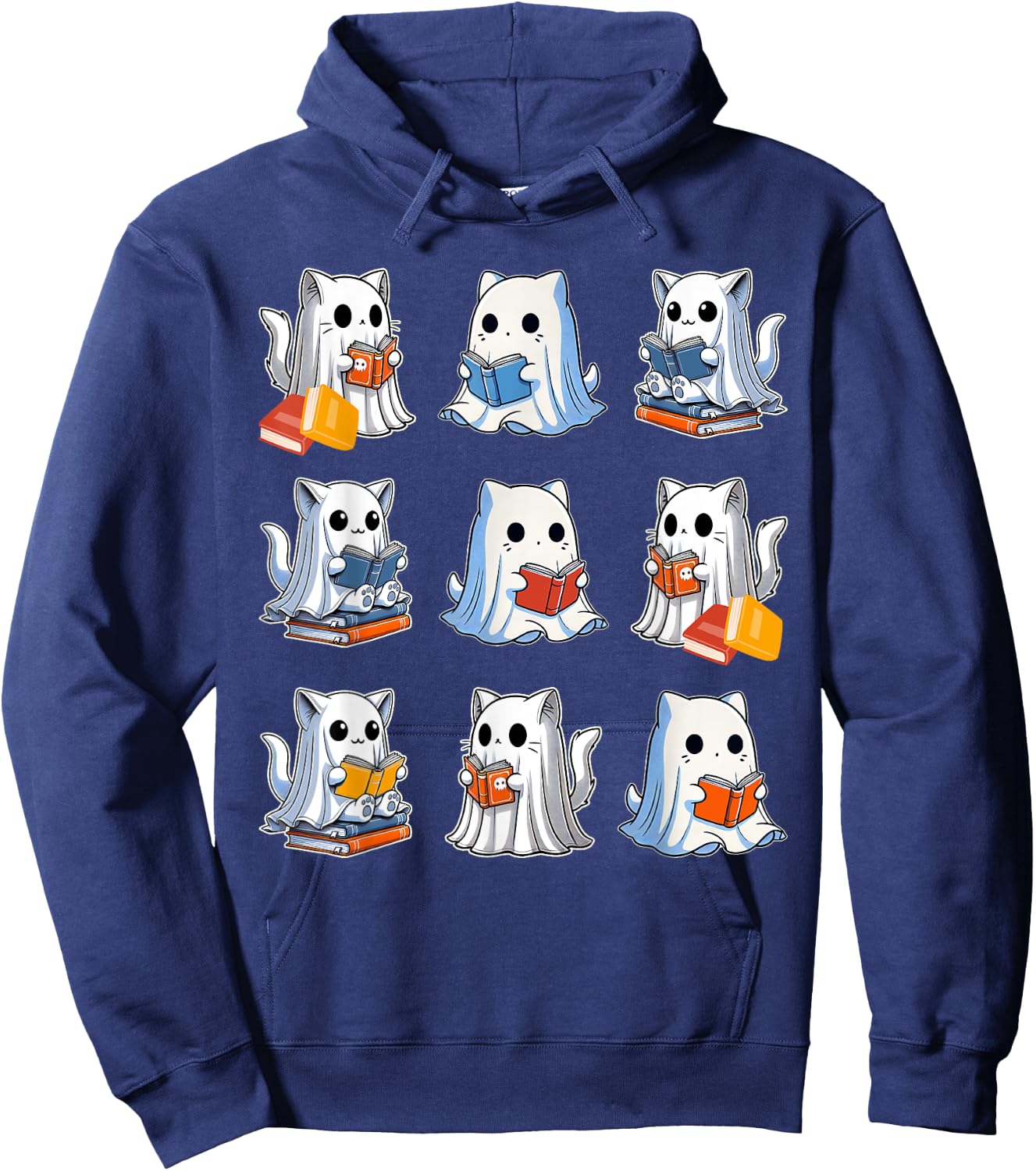 Funny Cats Reading Halloween Cute Cats Ghosts Reading Books Hoodie - Hoodie | Navy