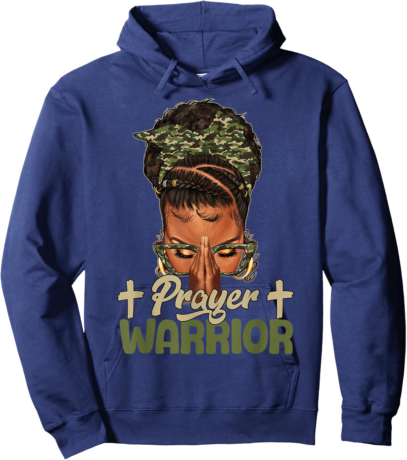 Sayings Prayer Warrior Black Woman Afro Christian Praying Hoodie - Hoodie | Navy