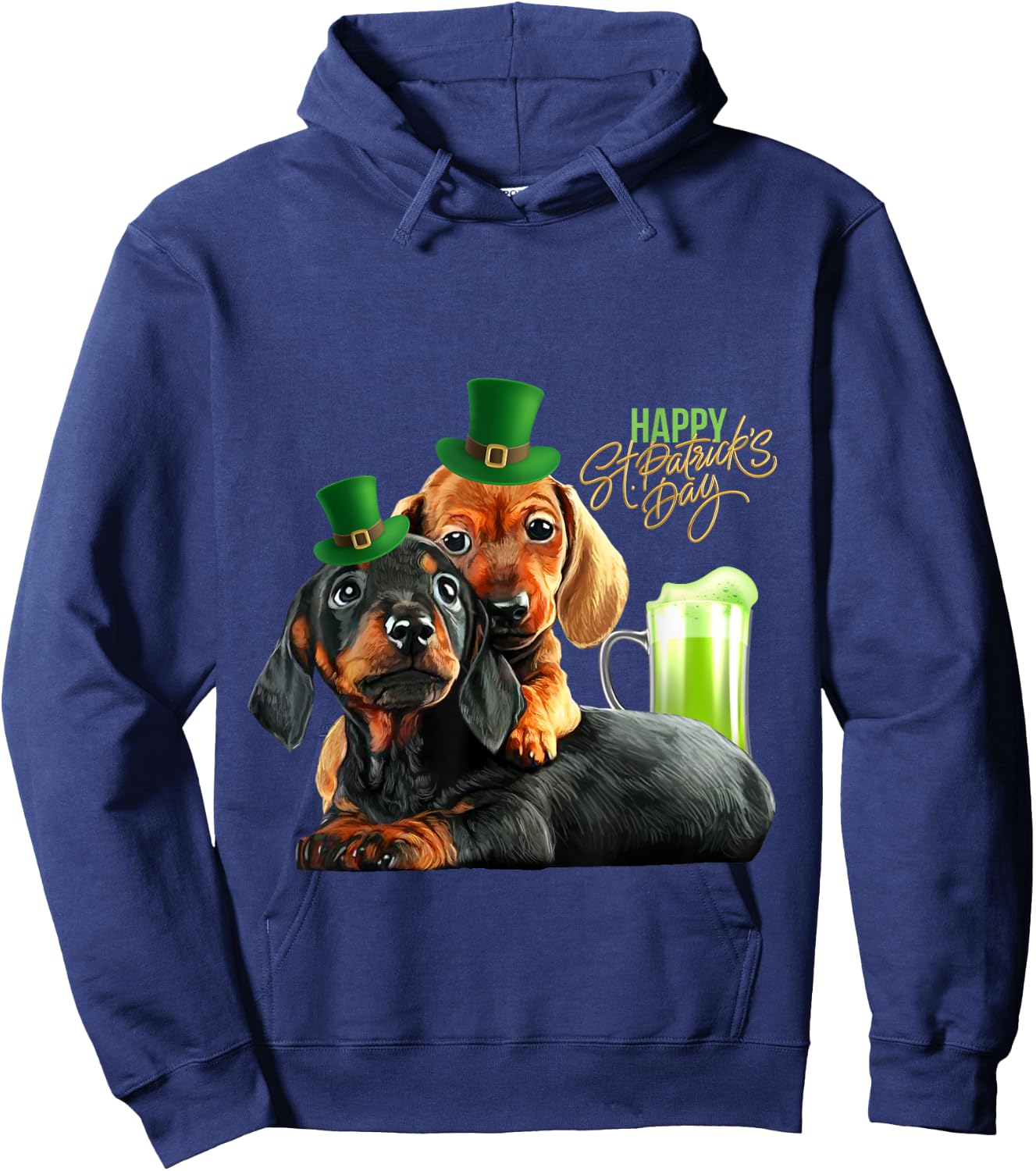 St Patrick's Day Irish Saint Patrick Shamrock Dachshund Love Hoodie - Hoodie | Navy