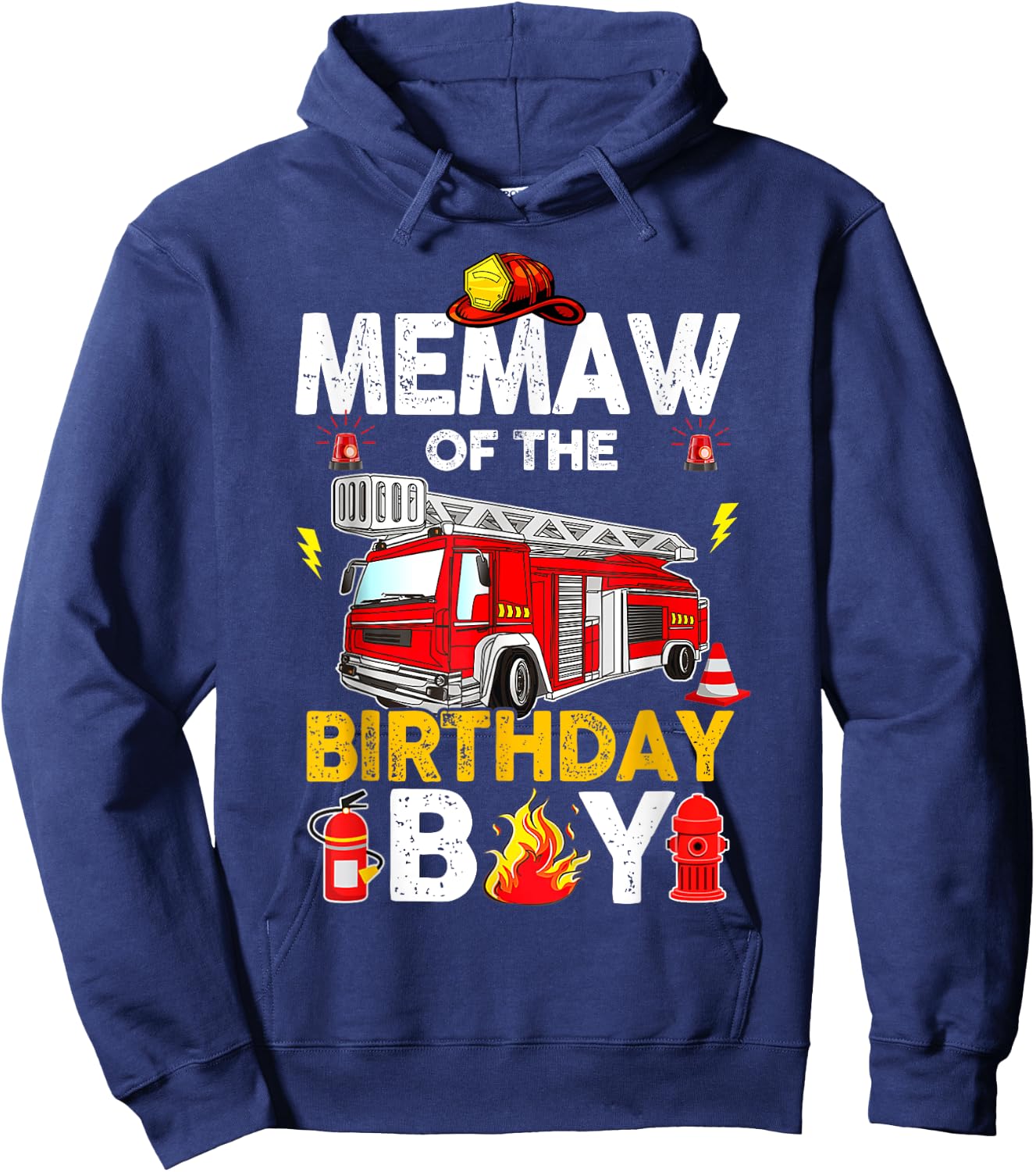 Memaw Of The Birthday Boy Fire Truck Firefighter Party Hoodie - Hoodie | Navy