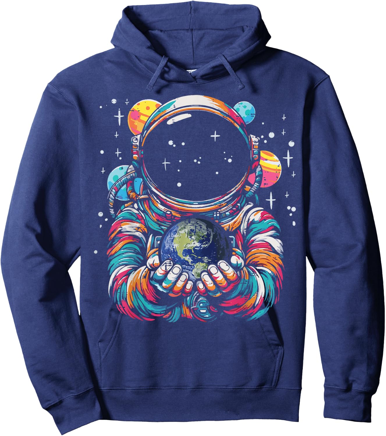 Astronaut Holding Earth Planet Space Galaxy Men Women Kids Hoodie - Hoodie | Navy