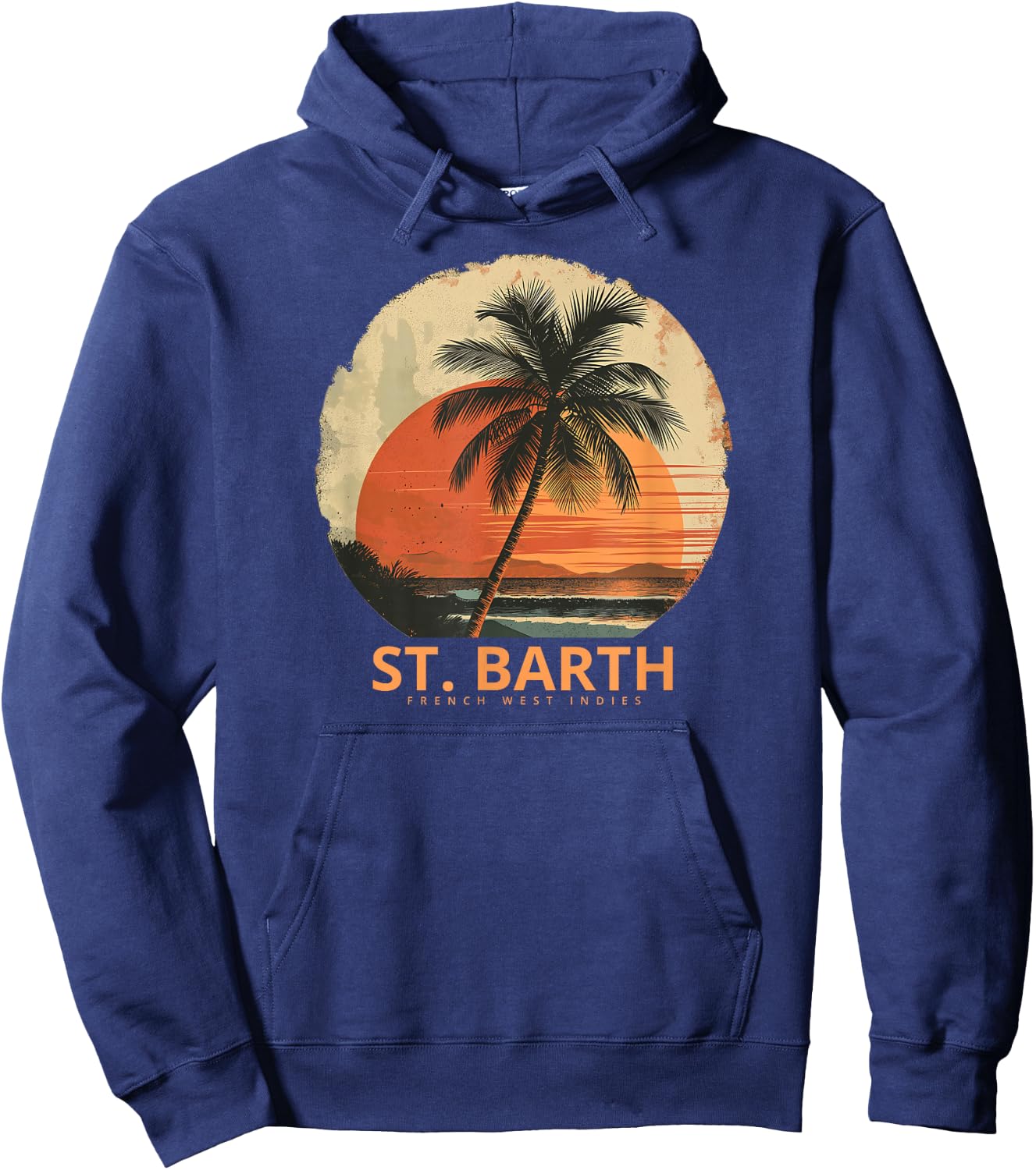 St Barts Caribbean Vintage St. Barths Ocean Palm Trees Hoodie - Hoodie | Navy
