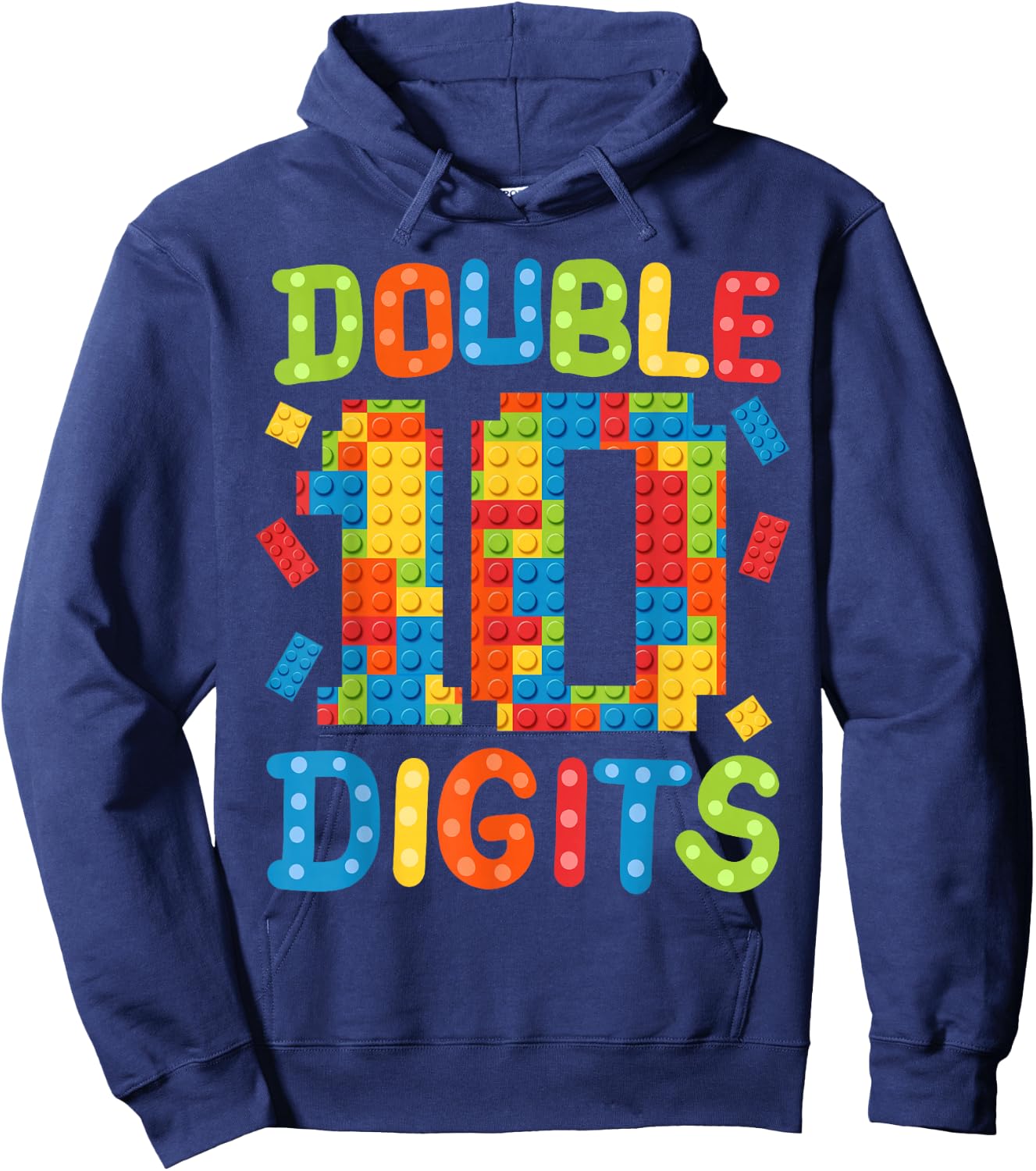 10th Birthday Double Digits Building Blocks 10 Years Old Kid Hoodie - Hoodie | Navy