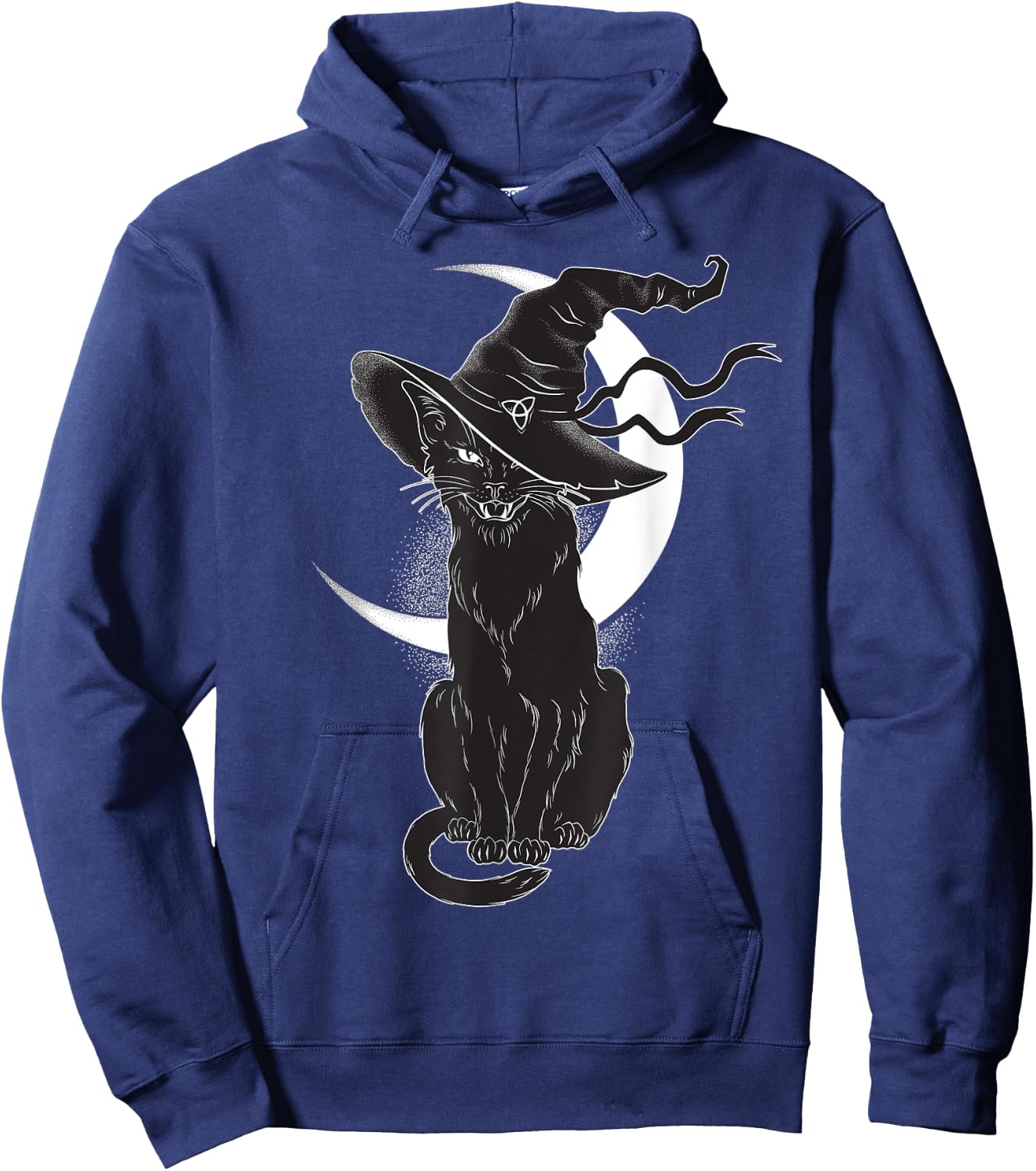 Vintage Scary Halloween Black Cat Costume Witch Hat & Moon Hoodie - Hoodie | Navy