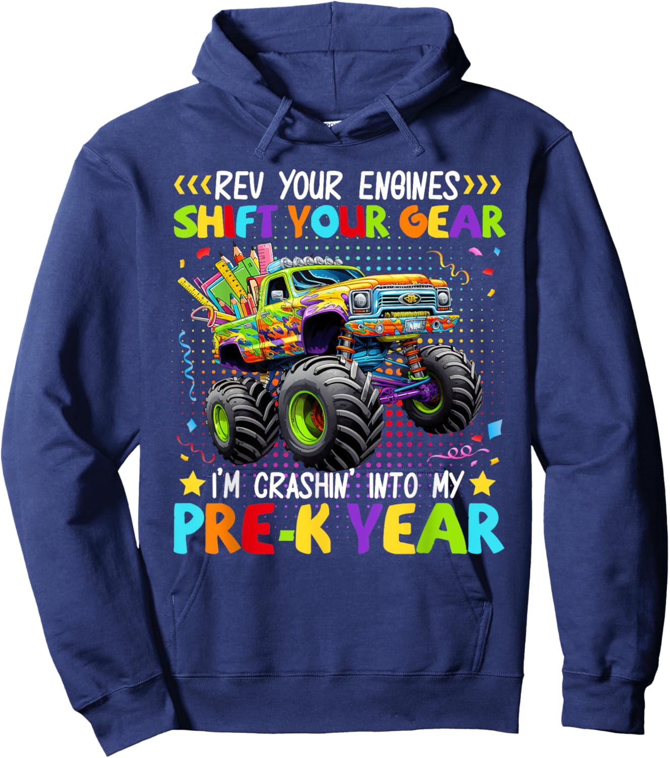 Back to School Pre-K Monster Truck First Day School Boys Hoodie - Hoodie | Navy