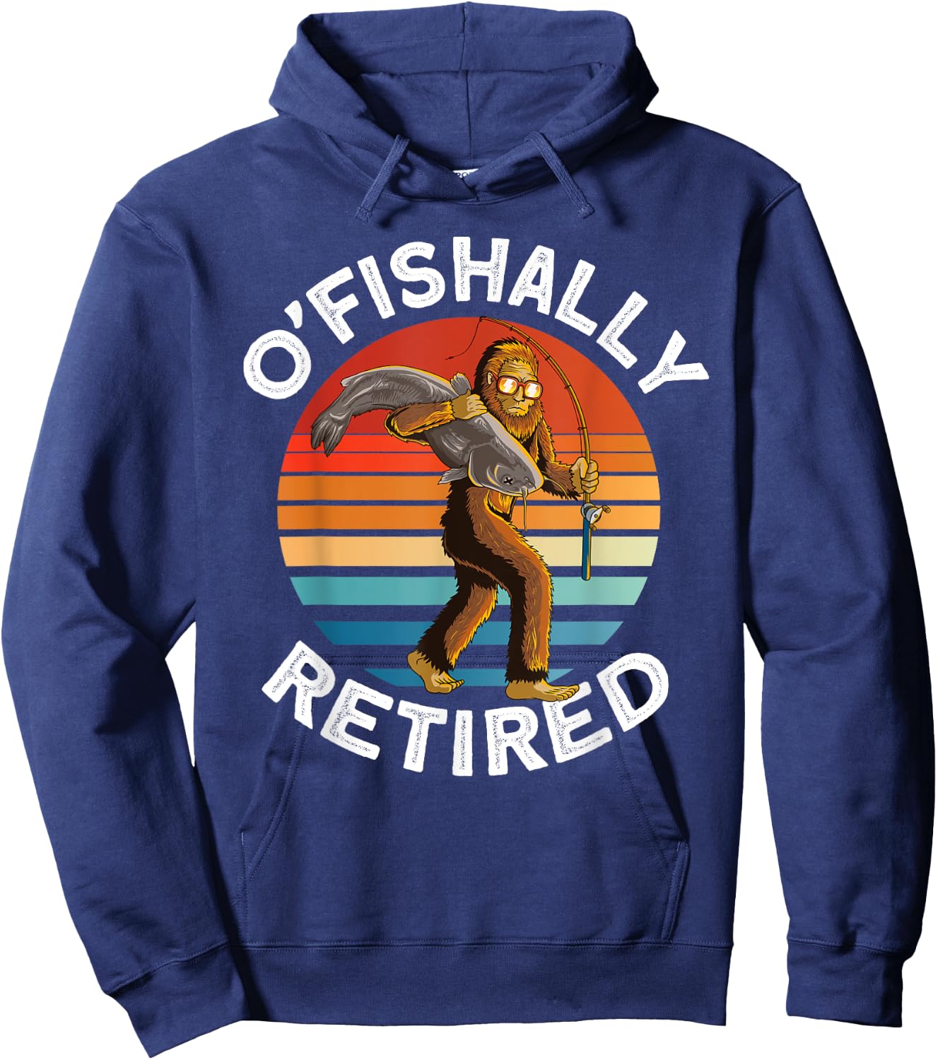 Ofishally Retired - Bigfoot fishing retro Retirement dad men Hoodie - Hoodie | Navy