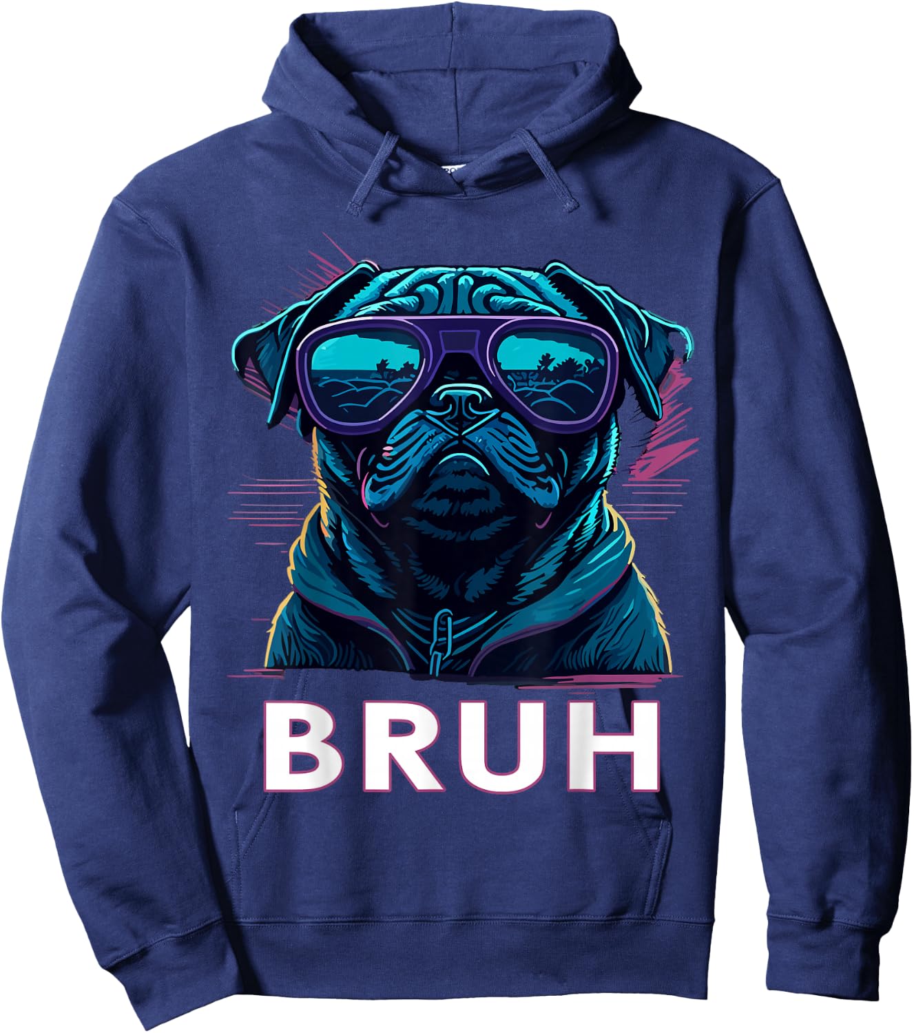 Cool Pug says “Bruh” Dog Funny Humor Fashion Men Women Kids Hoodie - Hoodie | Navy