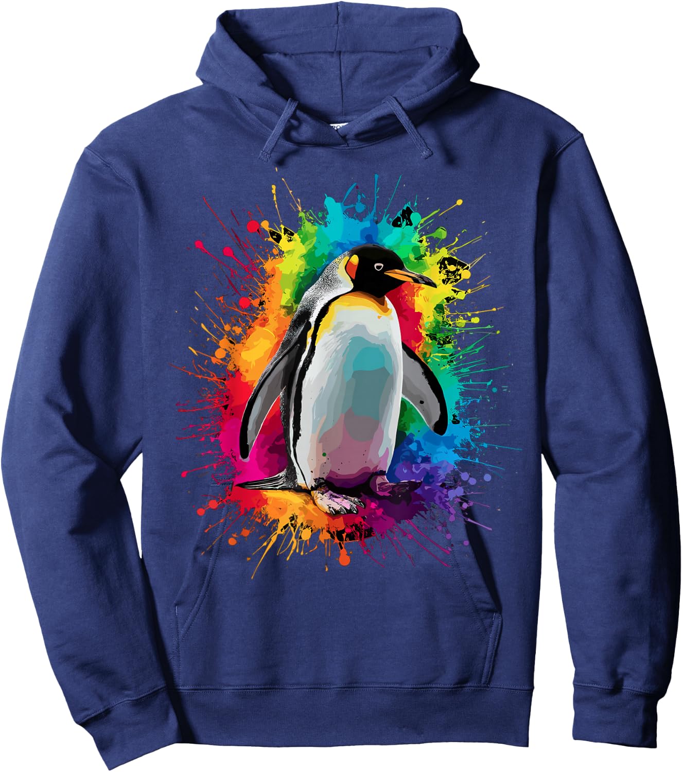 Colorful Paint Splash Penguin Animal Art Graphic Hoodie - Hoodie | Navy