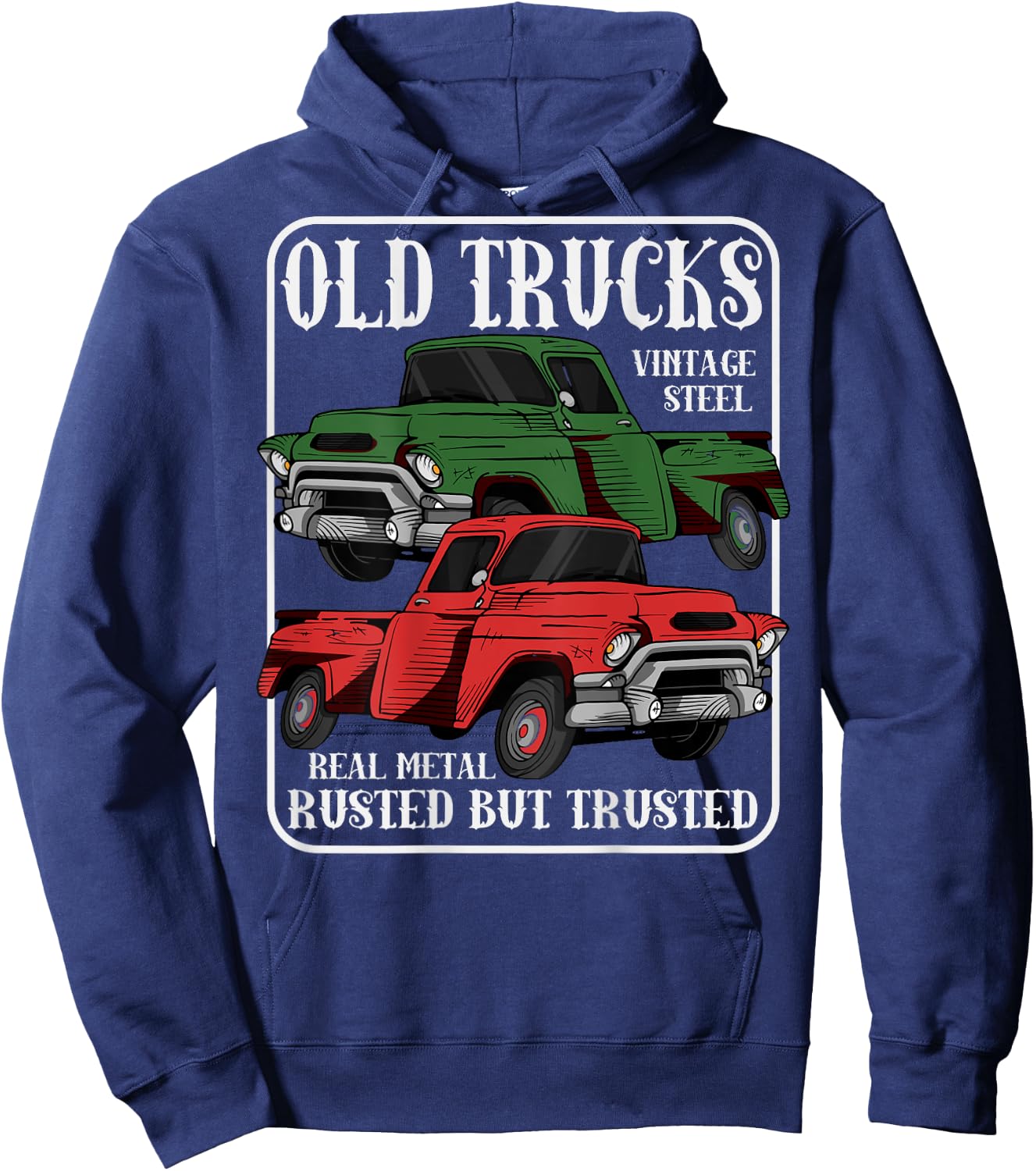 Rusted Old Vintage Pick Up Trucks (Print On Back) Hoodie - Hoodie | Navy