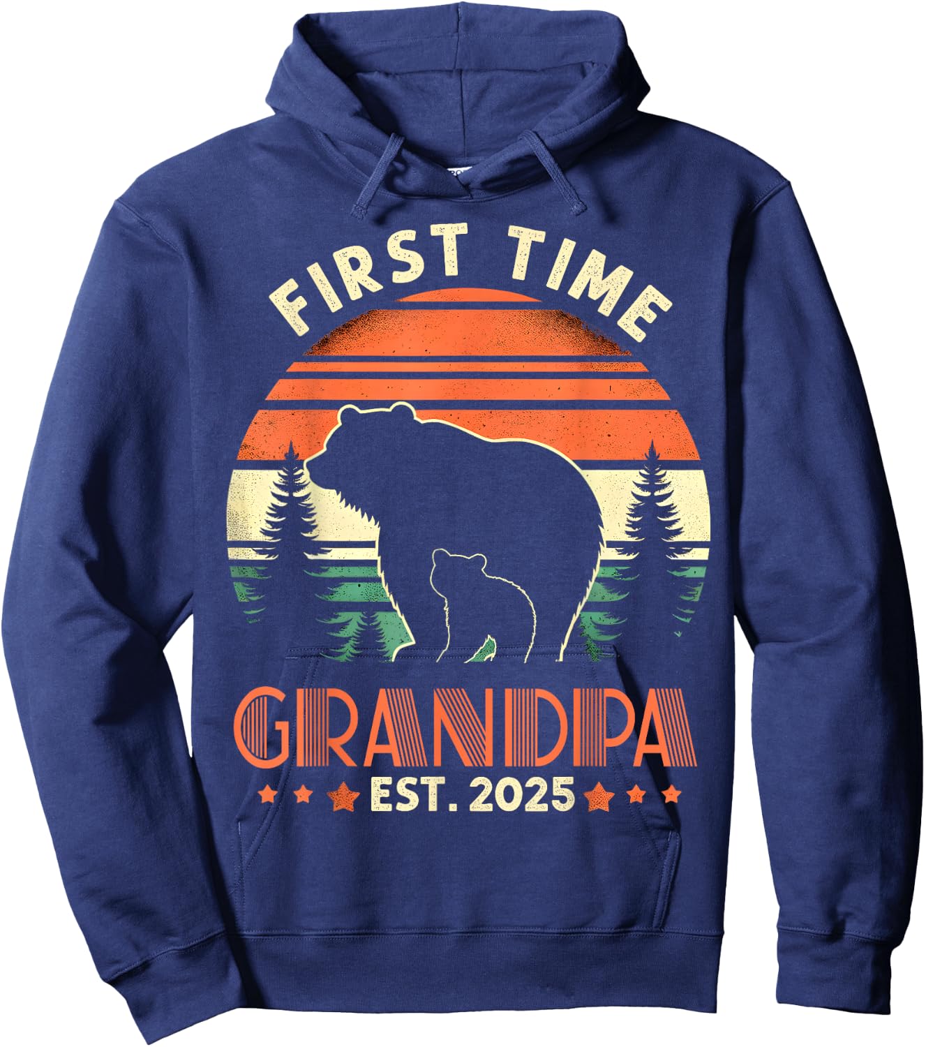 First Time Grandpa Est 2025 for New Dad Funny Fathers Day Hoodie - Hoodie | Navy