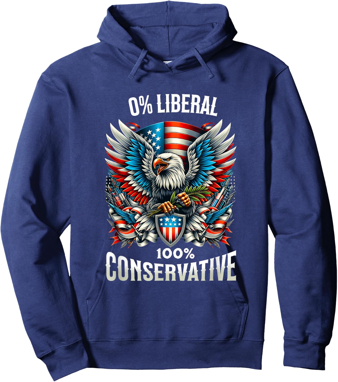 Patriotic Trump 0% Liberal 100% Conservative Eagle Graphic Hoodie - Hoodie | Navy