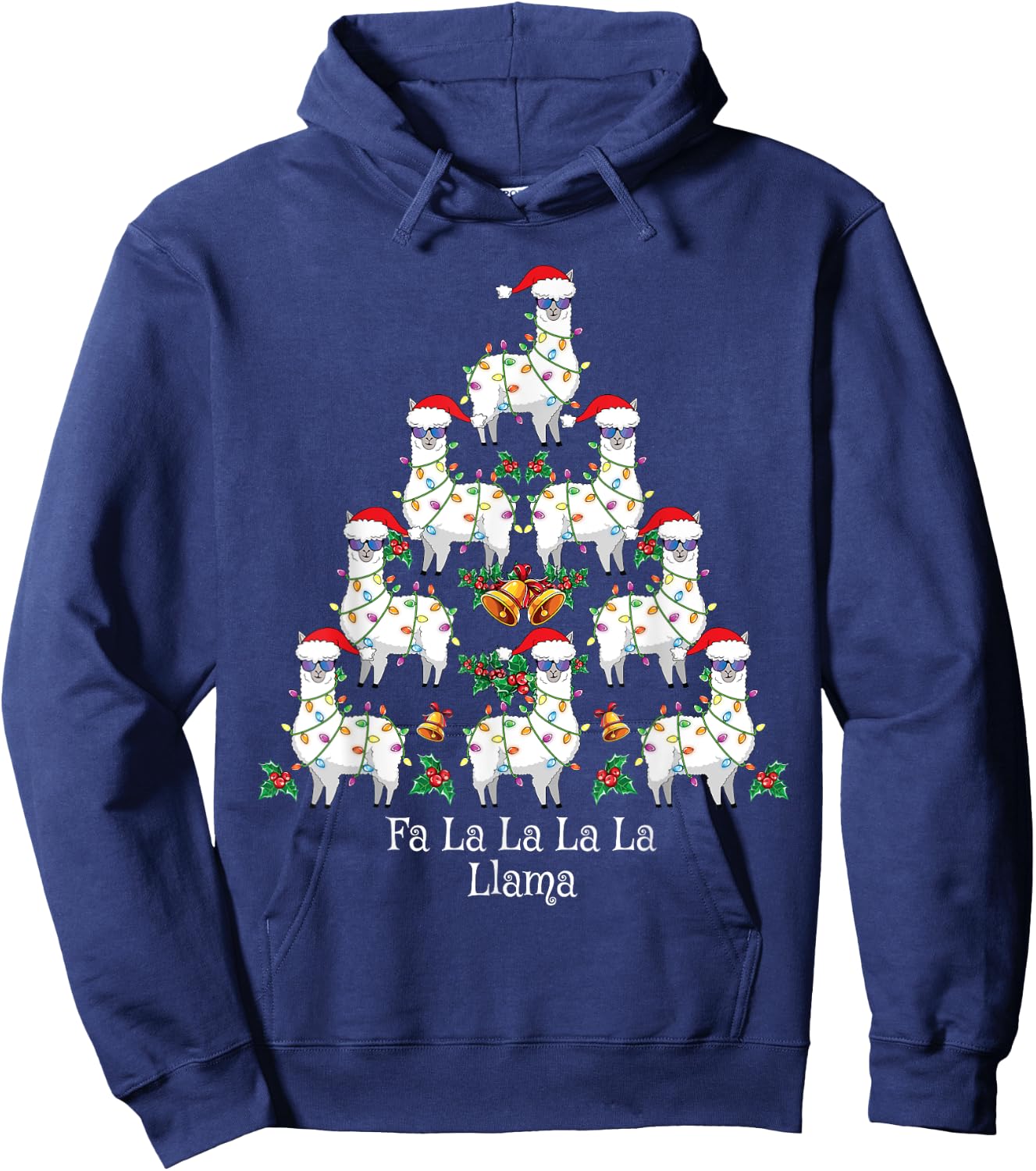 Fa La La Llama Kids Funny Christmas Tree Lights Llama Xmas Hoodie - Hoodie | Navy