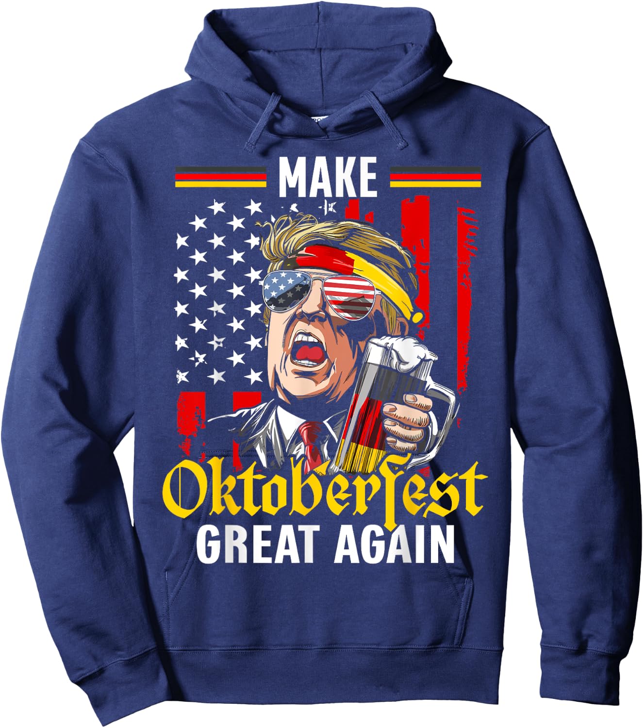 Make Oktoberfest Great Again Trump Beer USA Flag Oktoberfest Hoodie - Hoodie | Navy