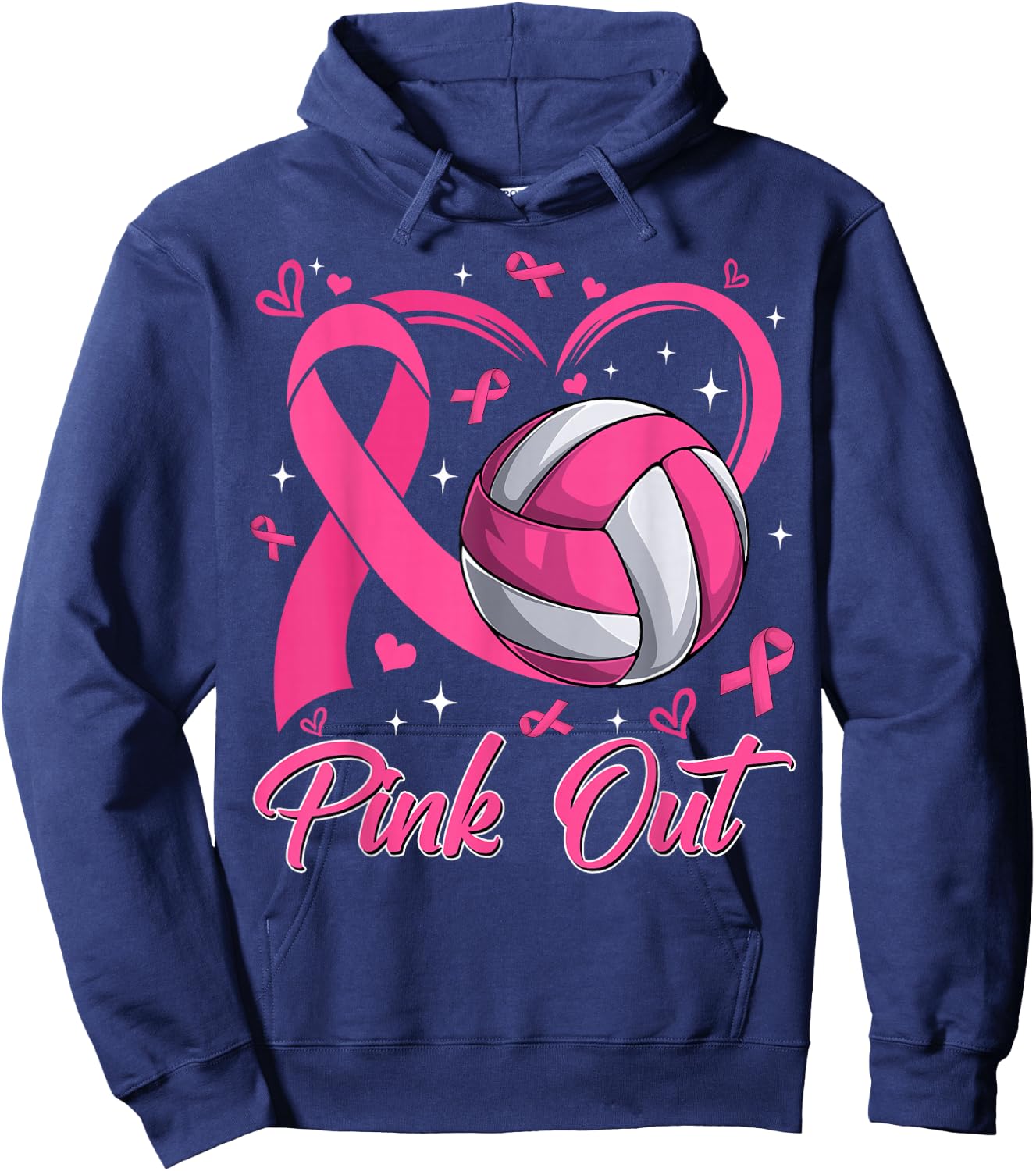 Pink Out Breast Cancer Awareness Day Volleyball Pink Ribbon Hoodie - Hoodie | Navy