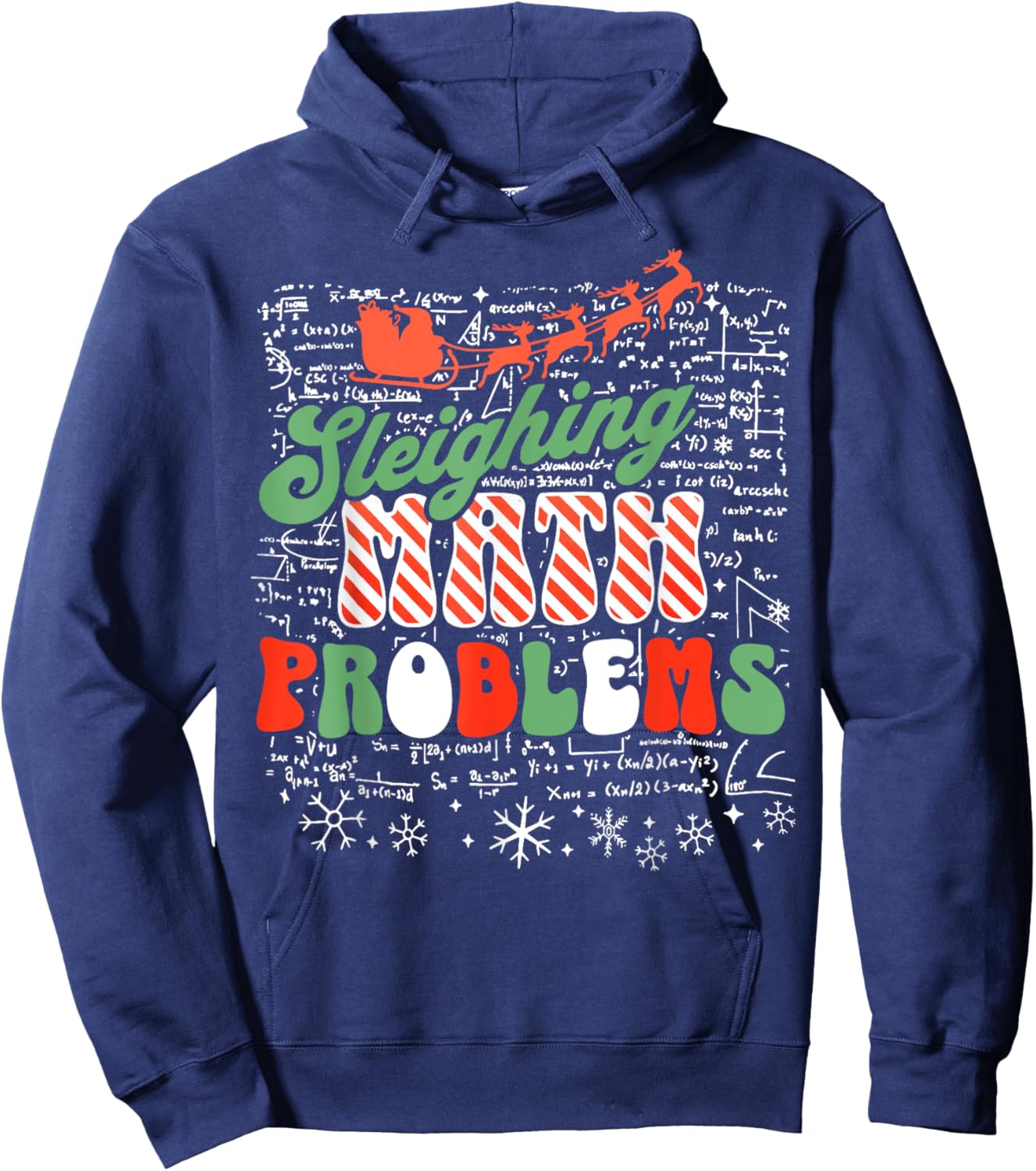 Retro Sleighing Math Problems Santa Math Teacher Christmas Hoodie - Hoodie | Navy