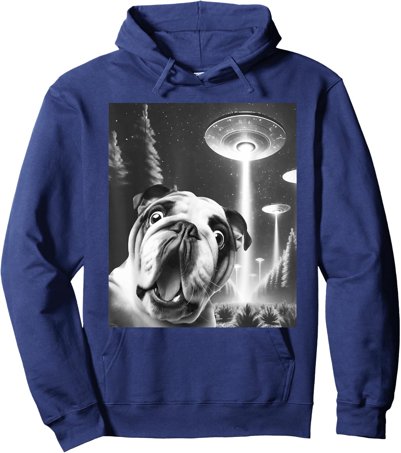 Funny English Bulldog Alien UFO Taking a Selfie Dog Mom Dad Hoodie - Hoodie | Navy