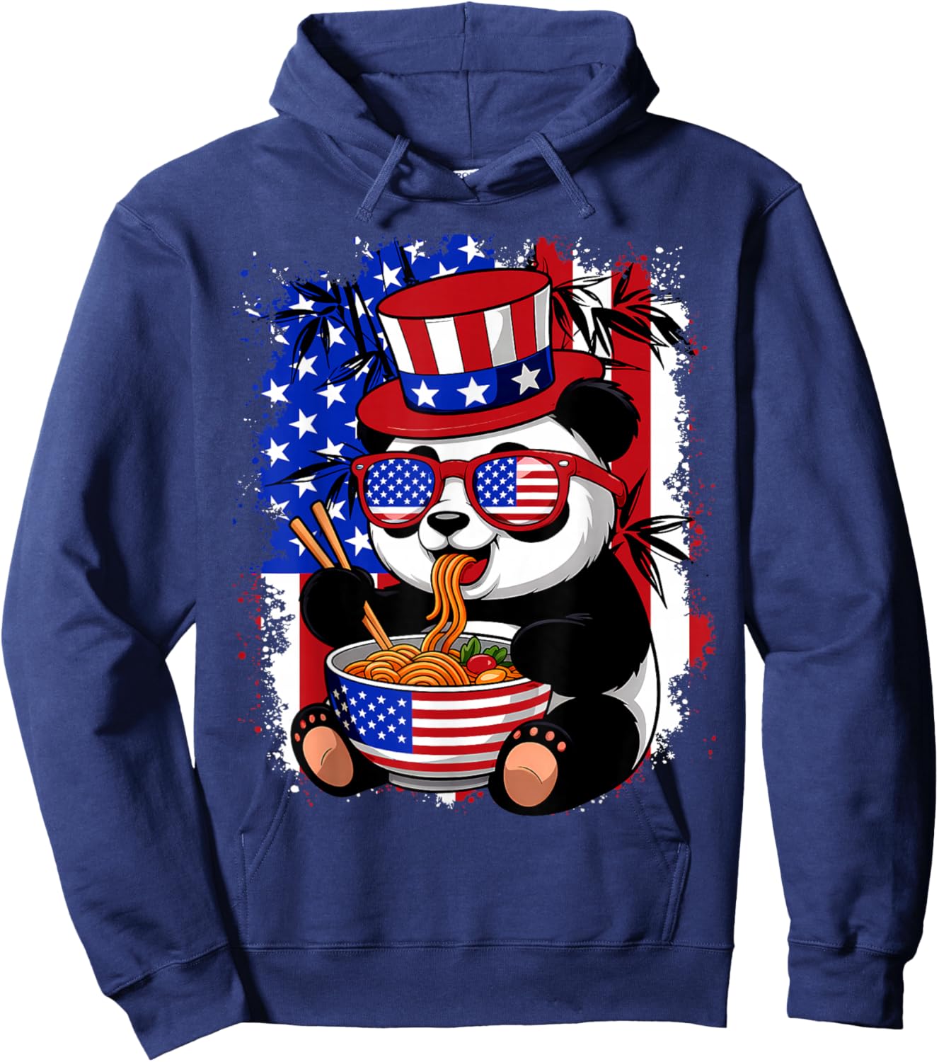 Panda Kawaii Ramen Noodles Anime American Flag 4th Of July Hoodie - Hoodie | Navy