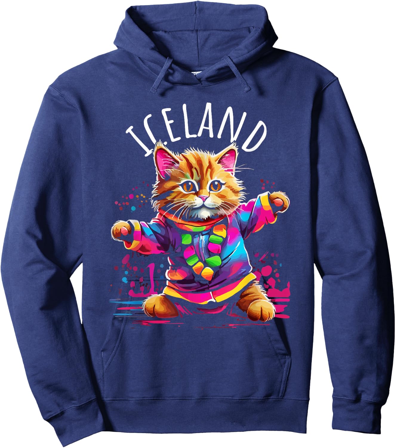 Iceland Quirky Funny Cute Colorful Dancing Cat Design Hoodie - Hoodie | Navy