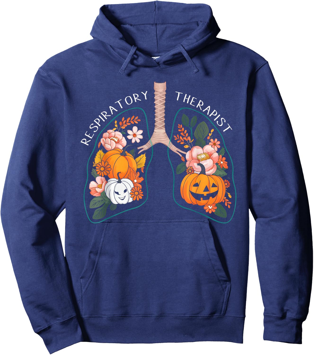 Respiratory Therapist RT Lung Floral Pumpkin Halloween Hoodie - Hoodie | Navy