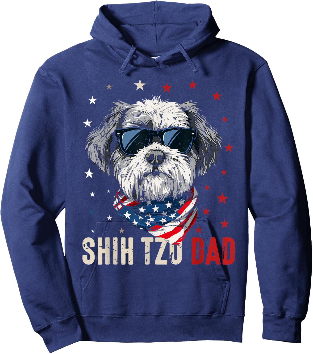 Funny Shih Tzu Dad Usa Stars 4th Of July Fathers Day Hoodie - Hoodie | Navy