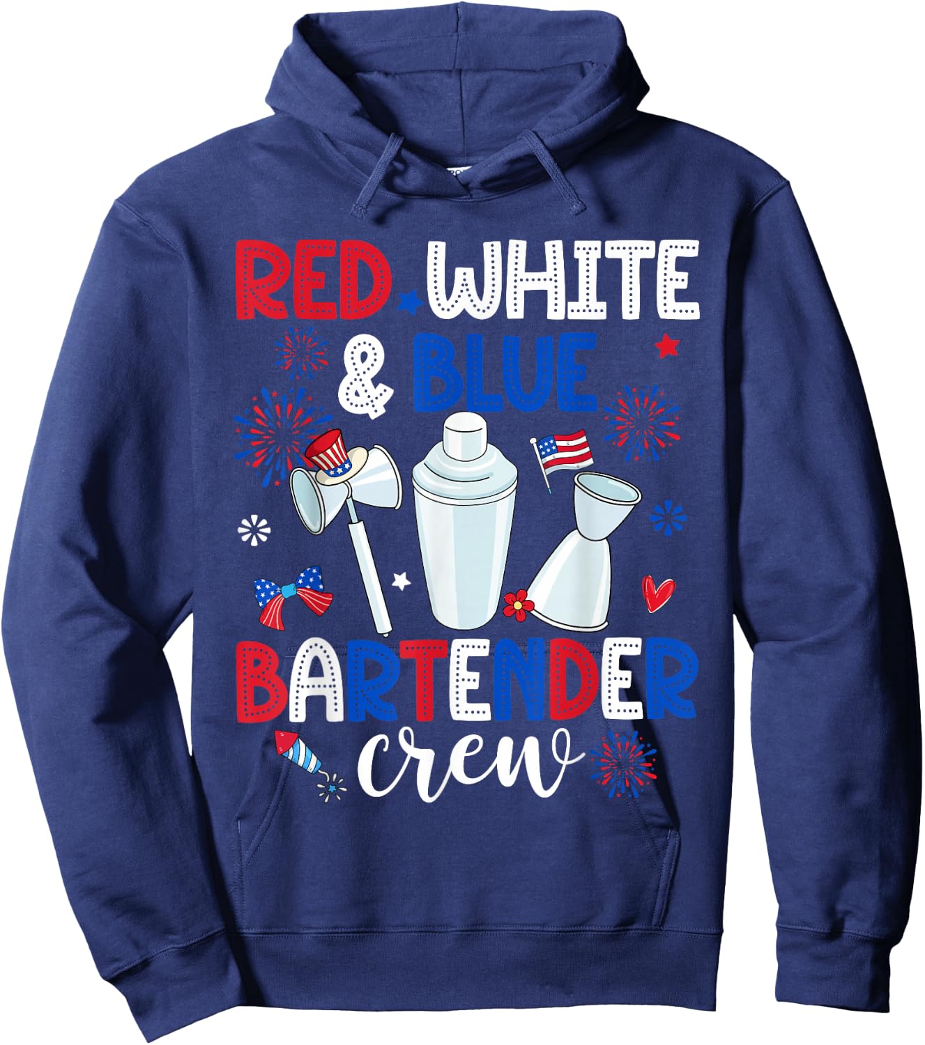 Red White & Blue Bartender Crew Happy 4th Of July Hoodie - Hoodie | Navy