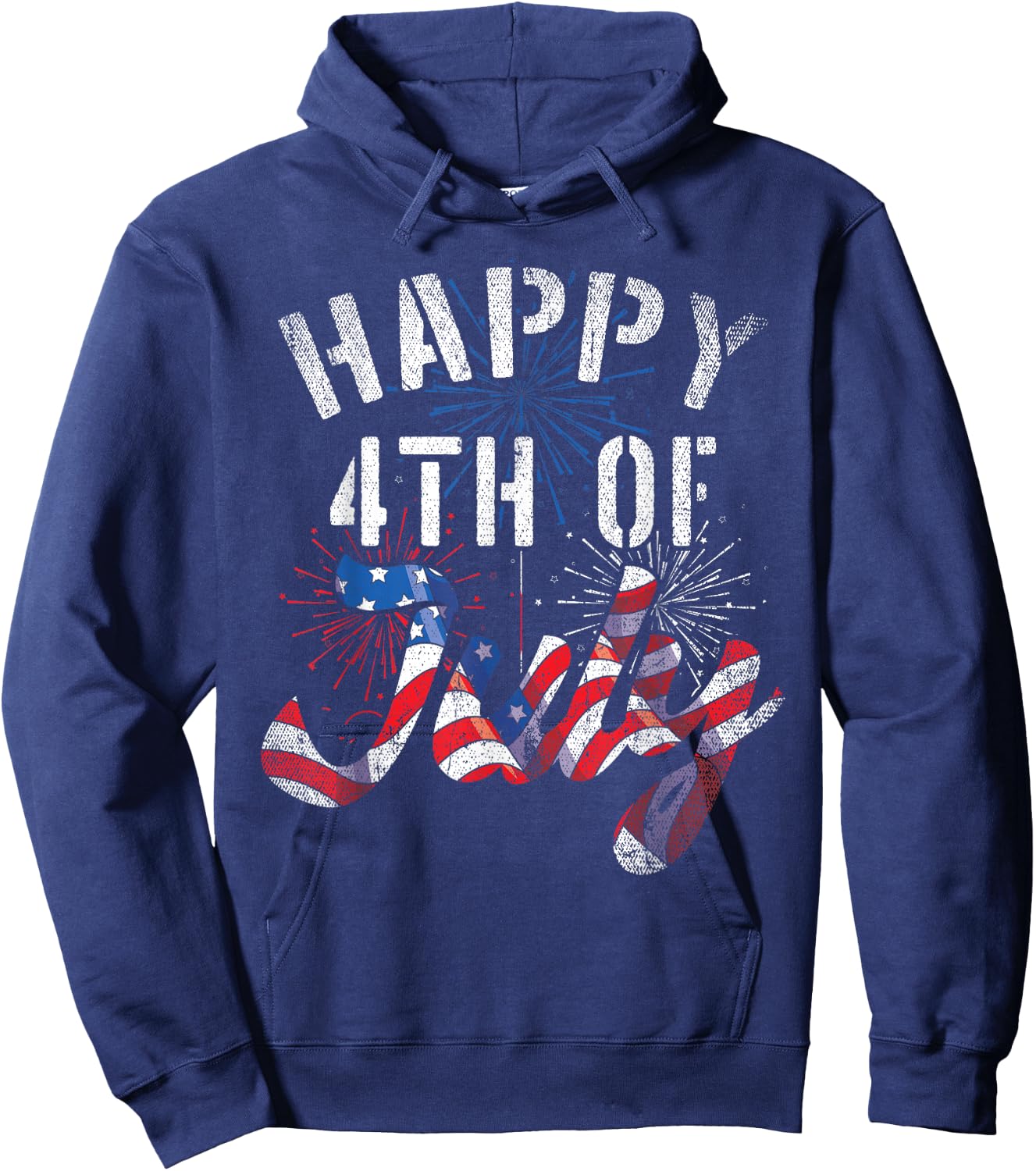 Fireworks Happy 4th Of July US Flag American 4th Of July Women Kids Men Hoodie - Hoodie | Navy