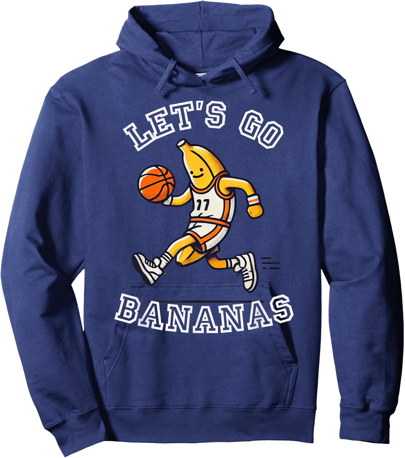 Let's Go Bananas Basketball Player with Funny Banana Graphic Hoodie - Hoodie | Navy