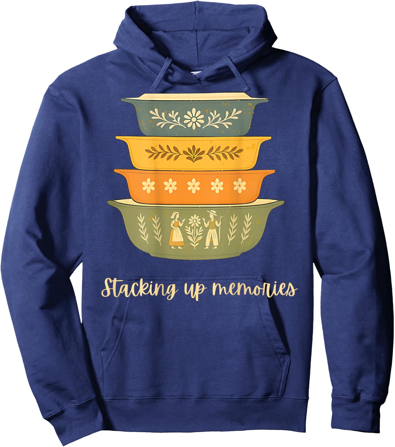 Stacking Up Memories Vintage Retro Bowls - On Back Hoodie - Hoodie | Navy