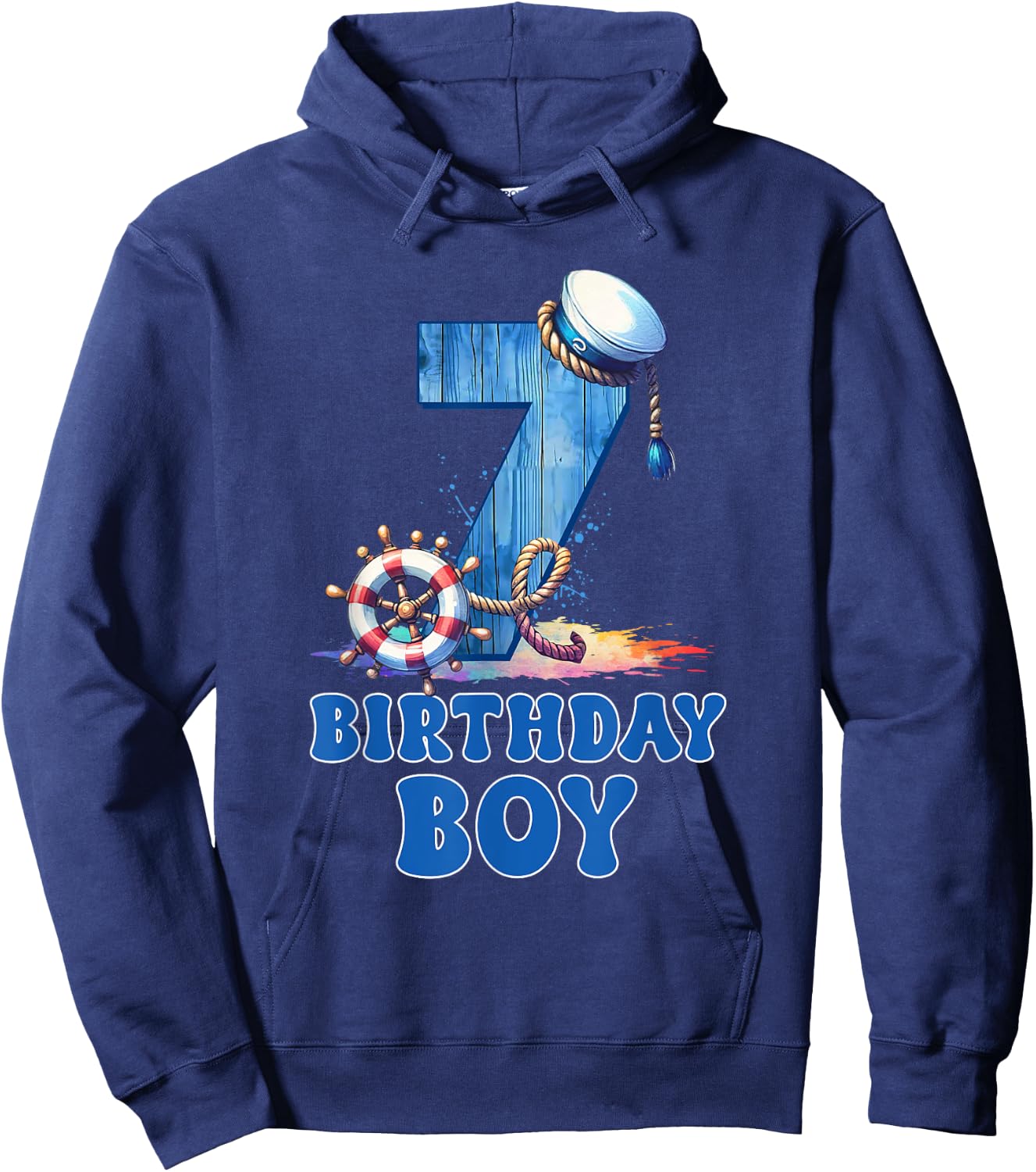 7 Year Old Boy Birthday Sailor Nautical 7th Birthday Party Hoodie - Hoodie | Navy