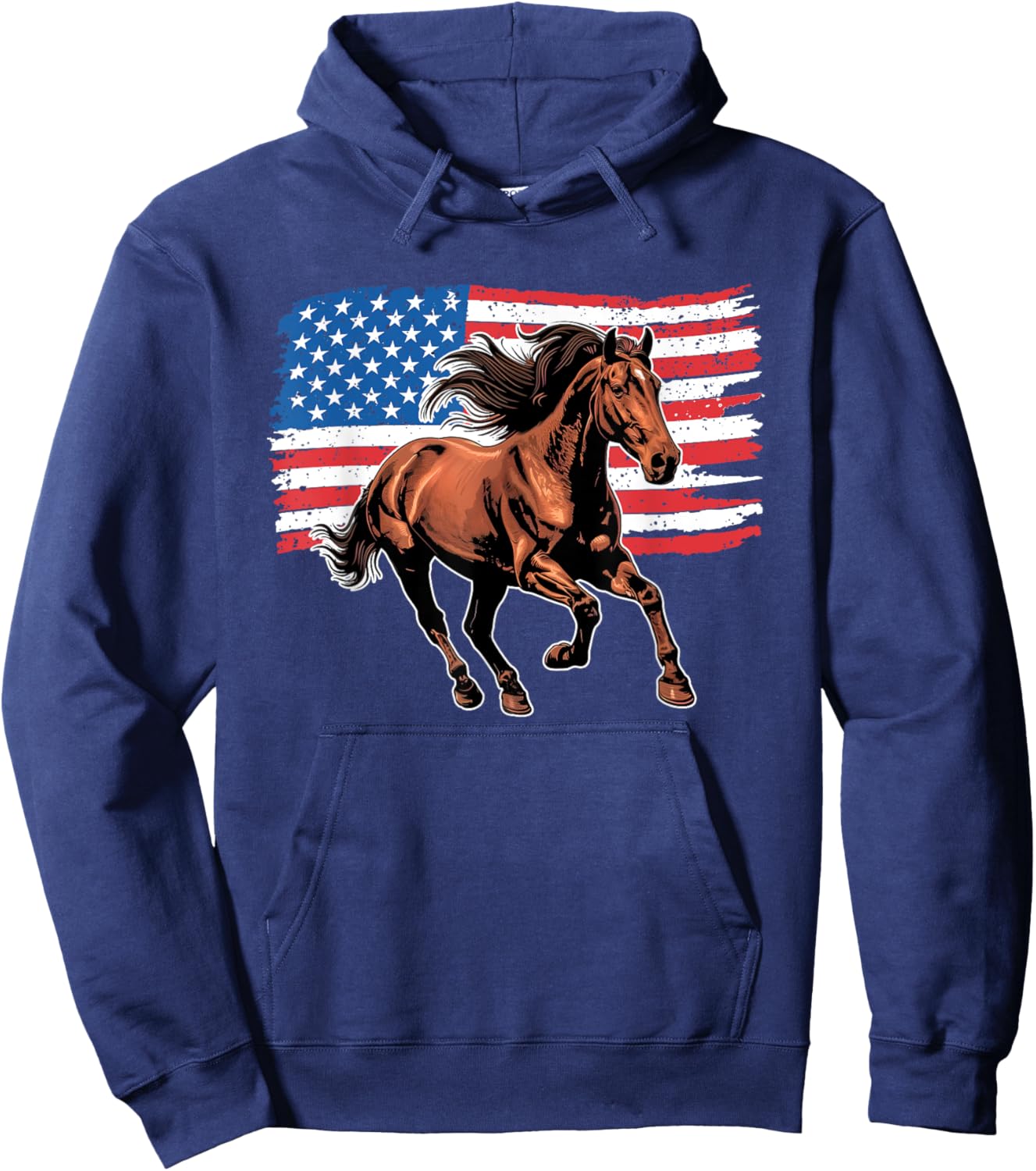 Horse American Flag 4th Of July Patriotic USA Western Horses Hoodie - Hoodie | Navy