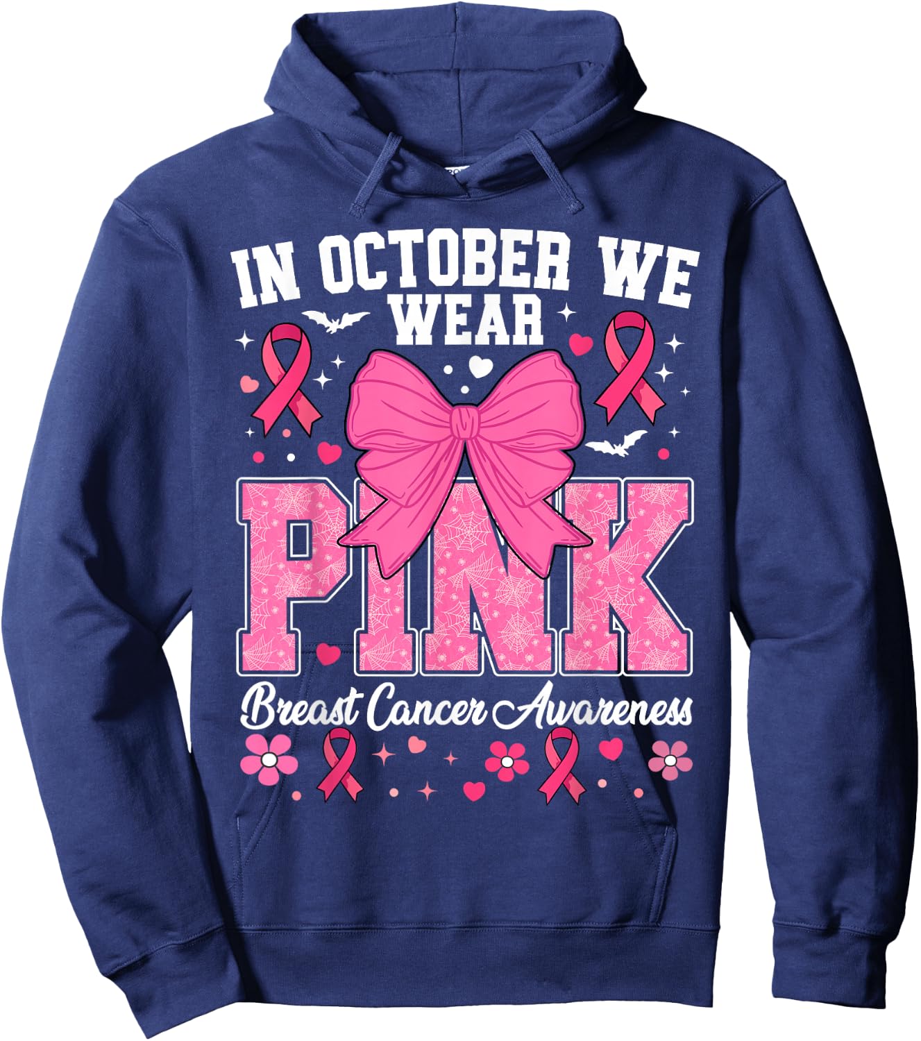 In October We Wear Pink Breast Cancer Awareness Hoodie - Hoodie | Navy