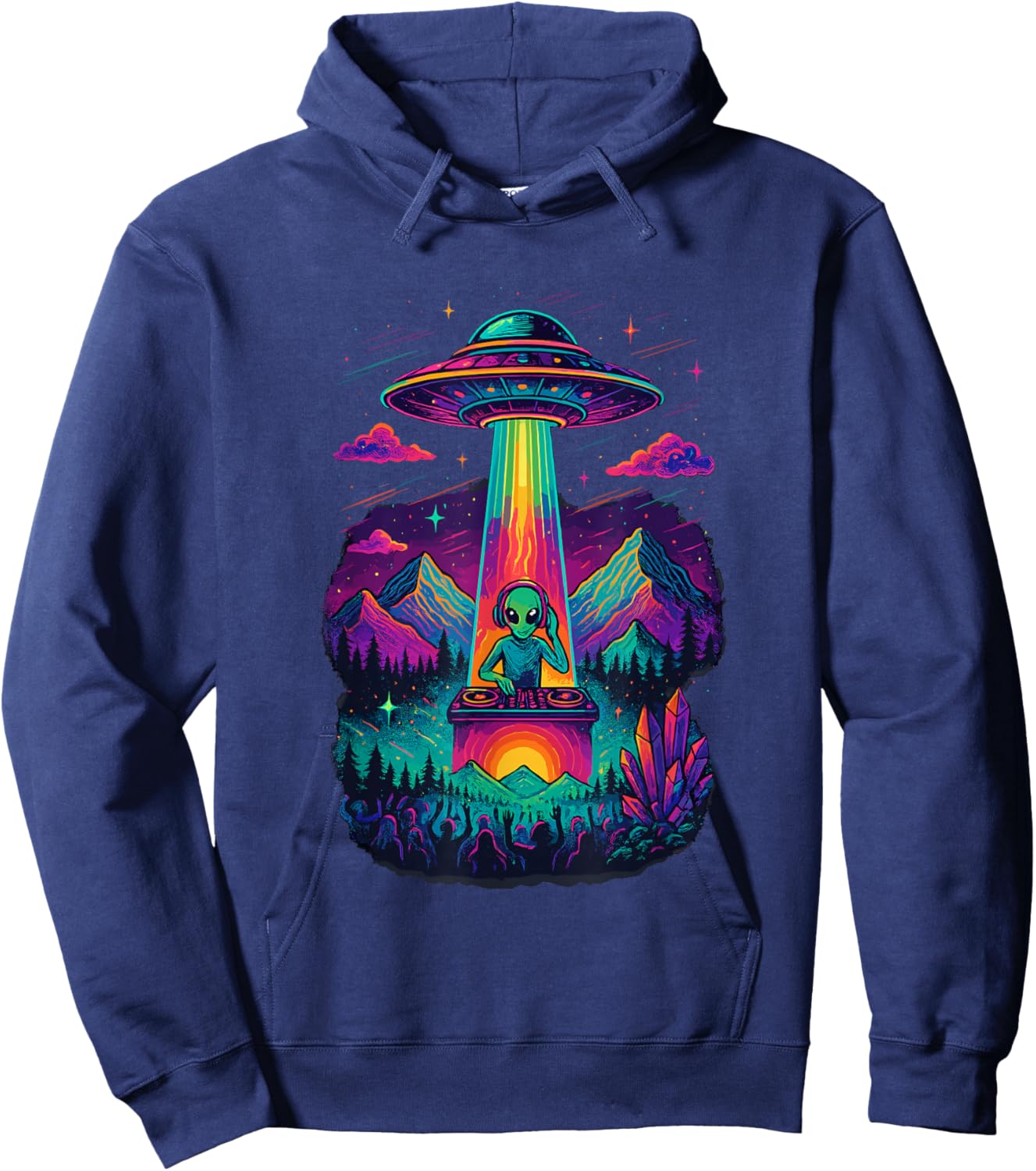 EDM Alien DJ Rave Party UFO House Techno Music Hoodie - Hoodie | Navy