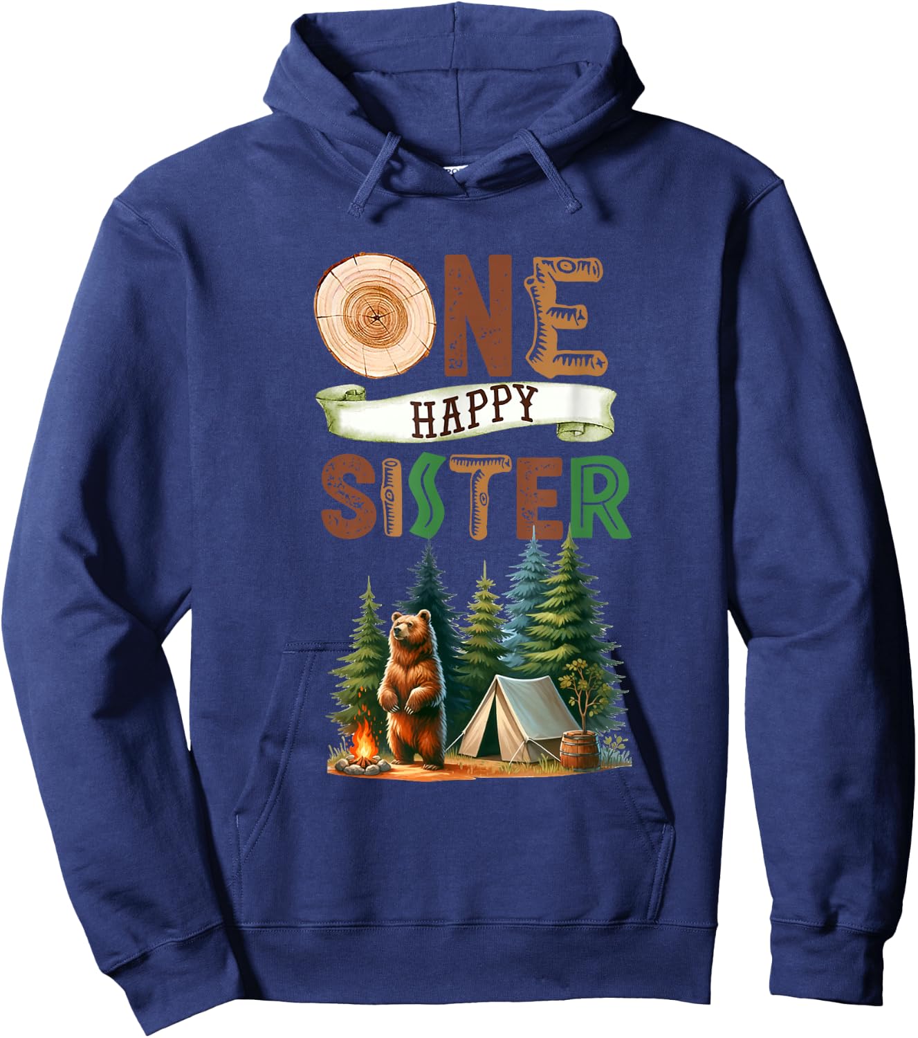 One Happy Sister Camper First Birthday Camping Bear Sister Hoodie - Hoodie | Navy