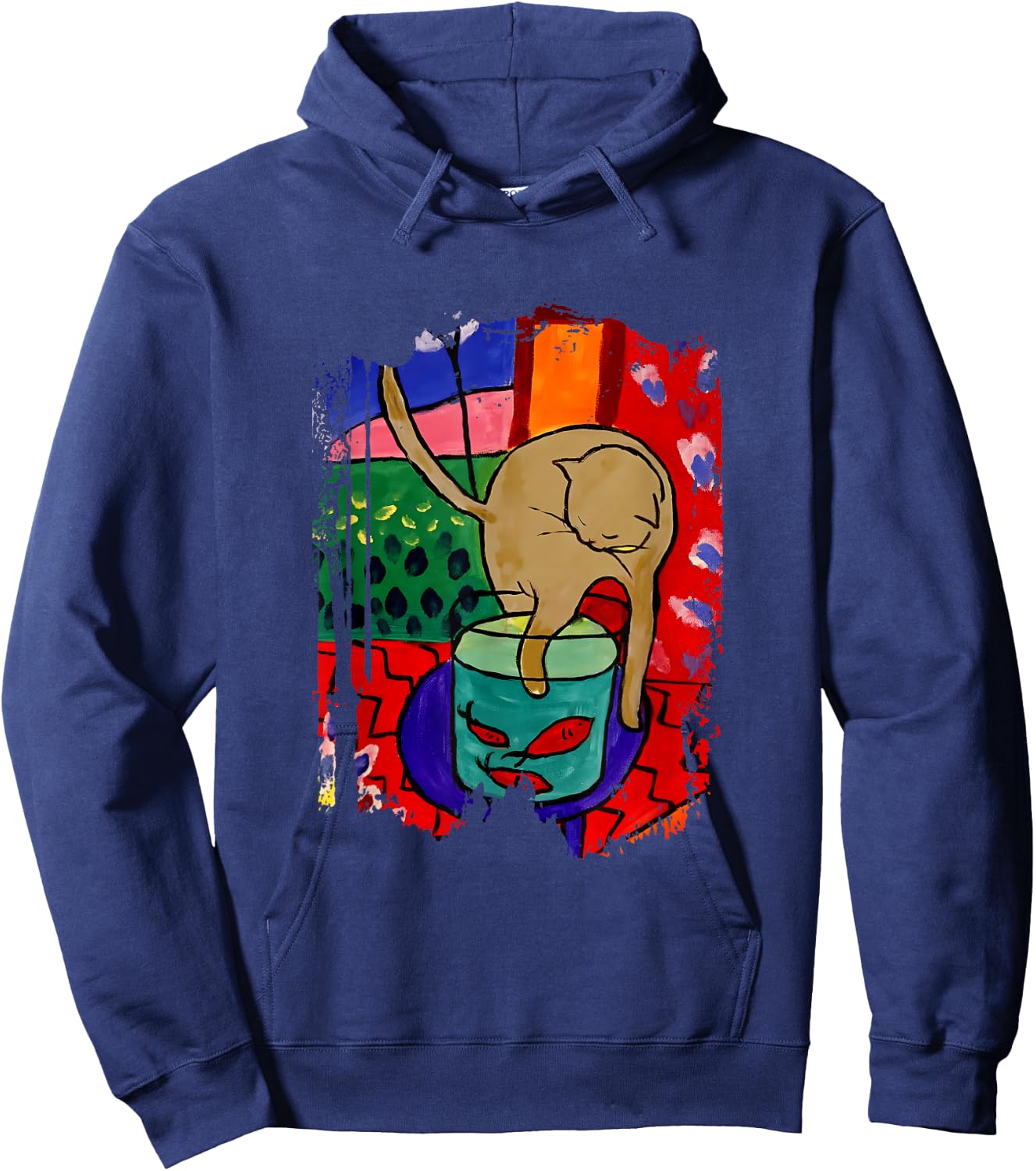 Cat With Red Fish Matisse Inspiration Art In Style Hoodie - Hoodie | Navy