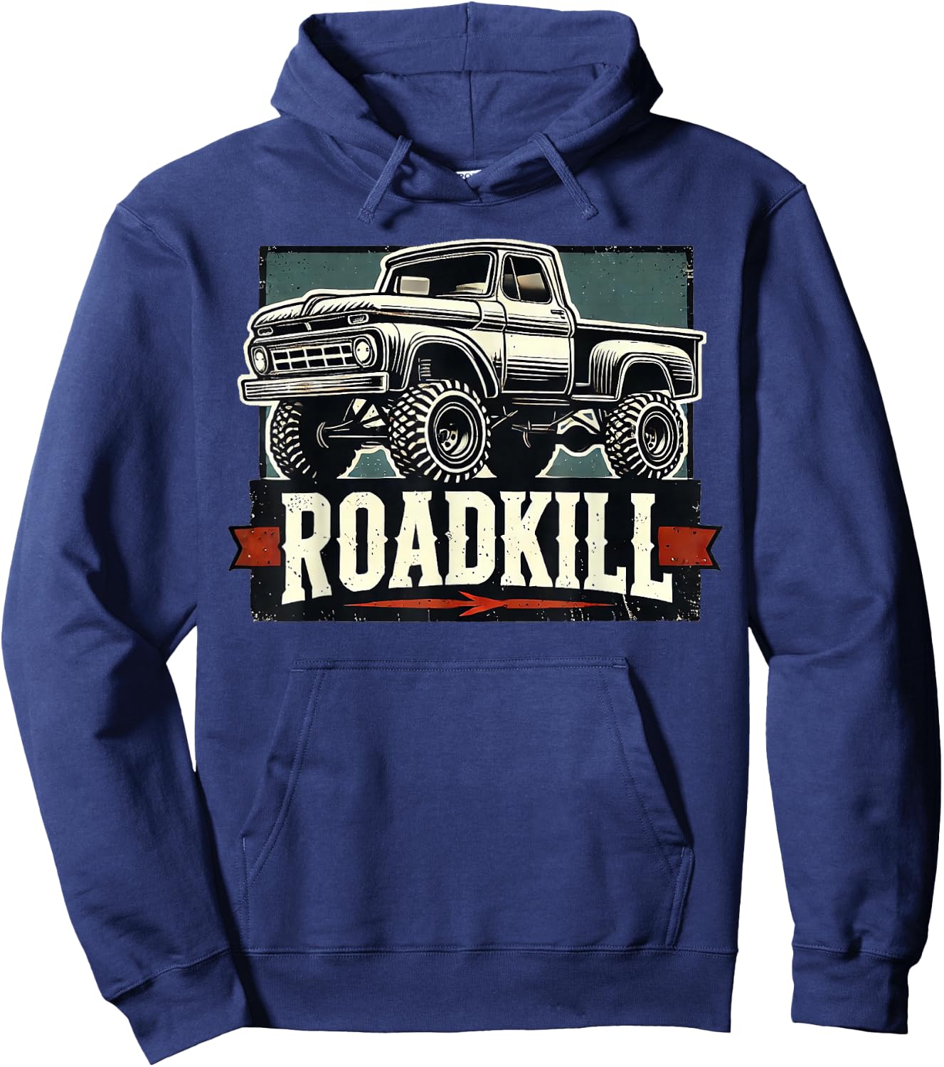 Motortrend Vintage Muscle Roadkill Pickup in Action - Black, -Adults, Short Sleeve, Letter Print, Modern, Vehicle Theme Hoodie - Hoodie | Navy