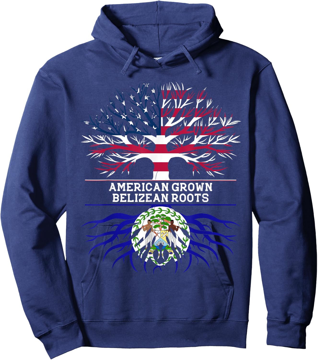 American Grown Belizean Roots Belize USA Flag Hoodie - Hoodie | Navy