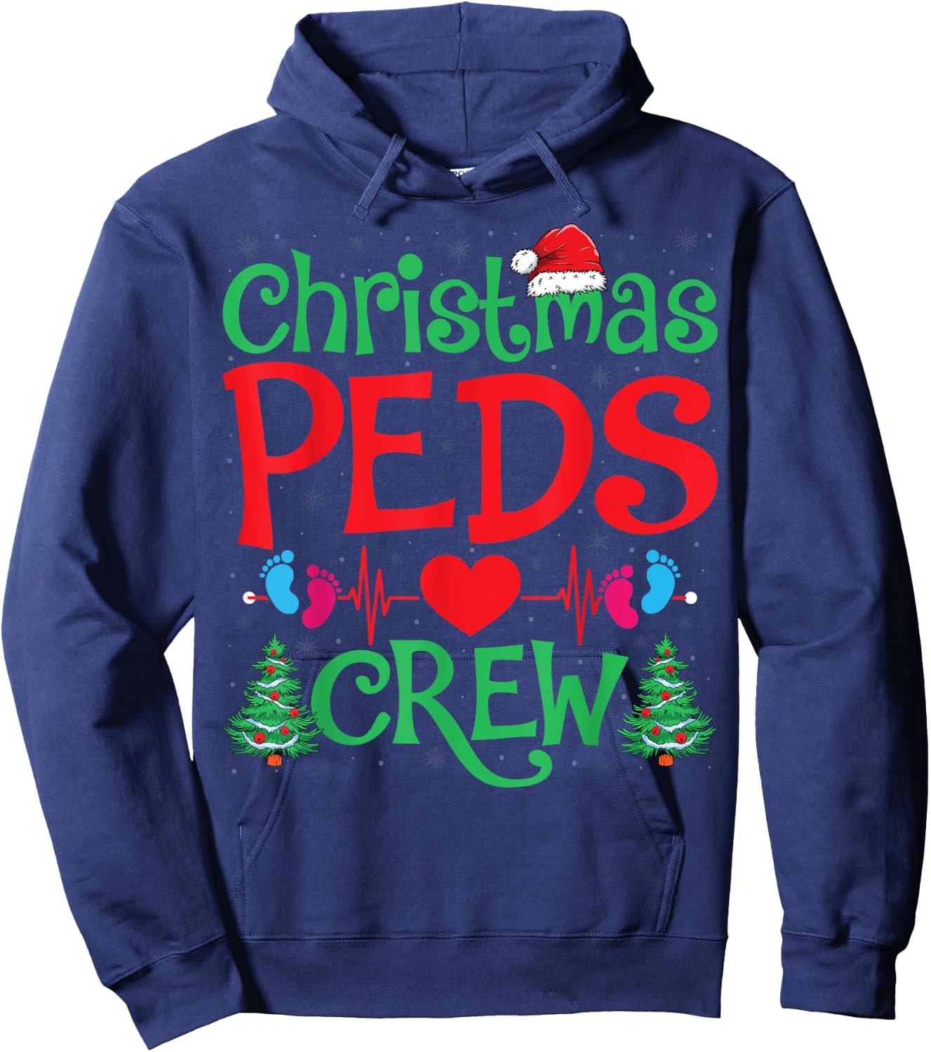 Christmas PEDS Crew Santa Hat Xmas Tree Pediatric Nurse Hoodie - Hoodie | Navy