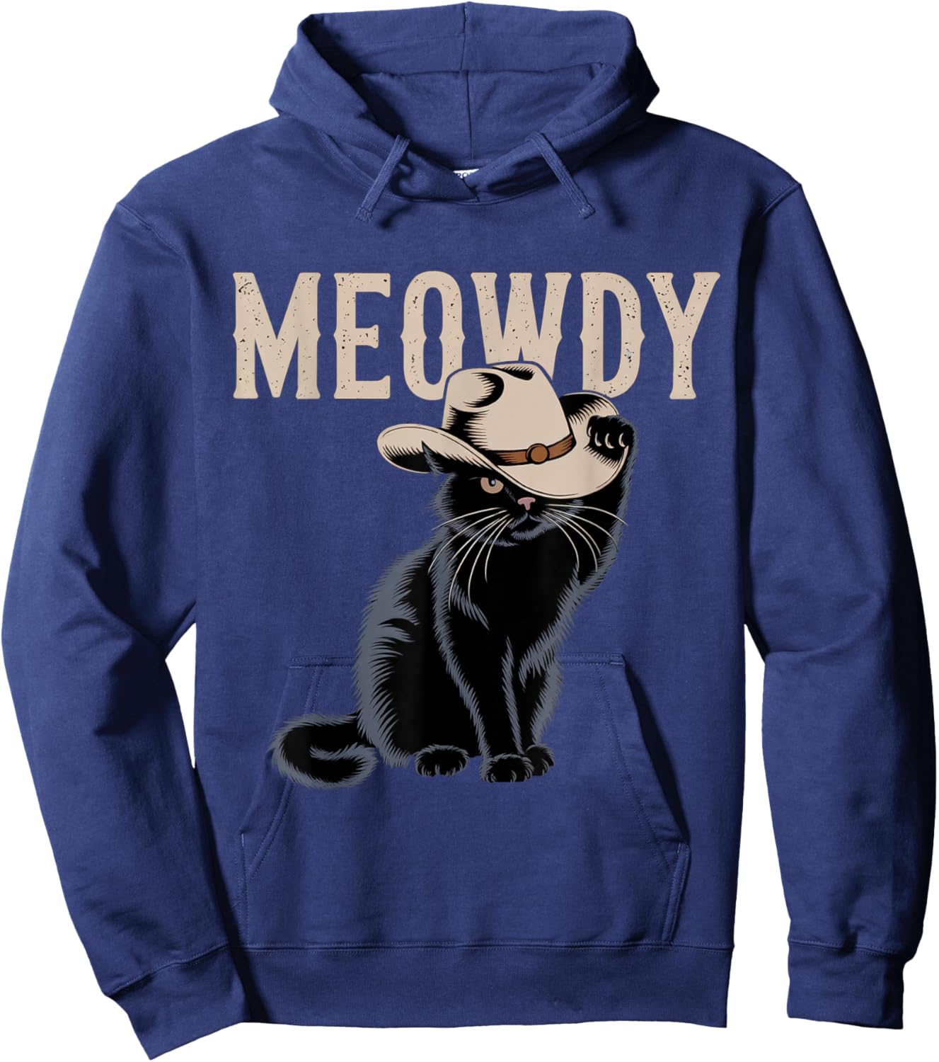 Funny Meowdy Country Music Cat Cowboy Hat Vintage Hoodie - Hoodie | Navy